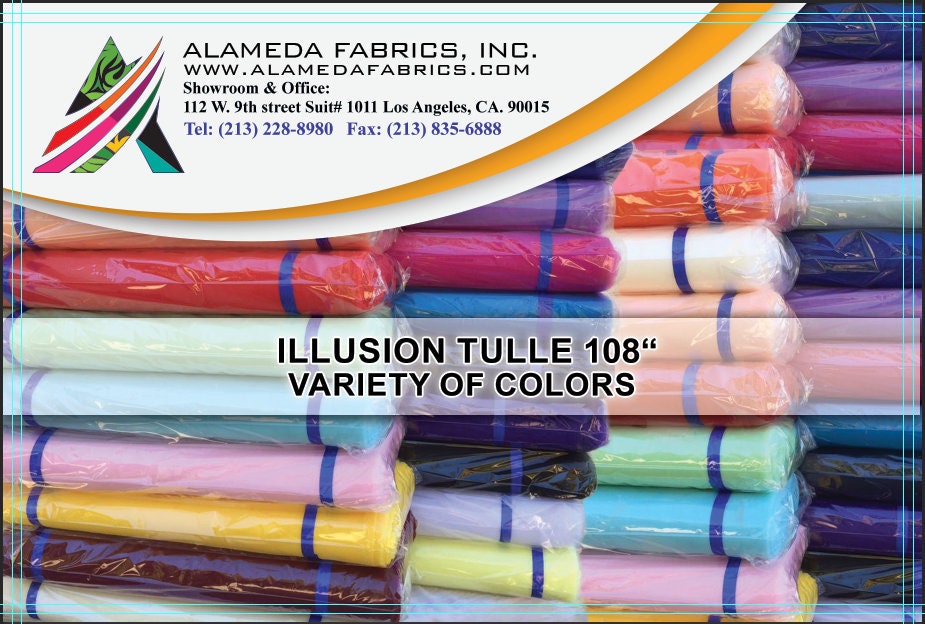 50 yards Illusion tulle fabric .width: 108 inches packed 4 fold bolt. 100% polyester, common uses in bridal line, tutu's. Tela de tul 108”