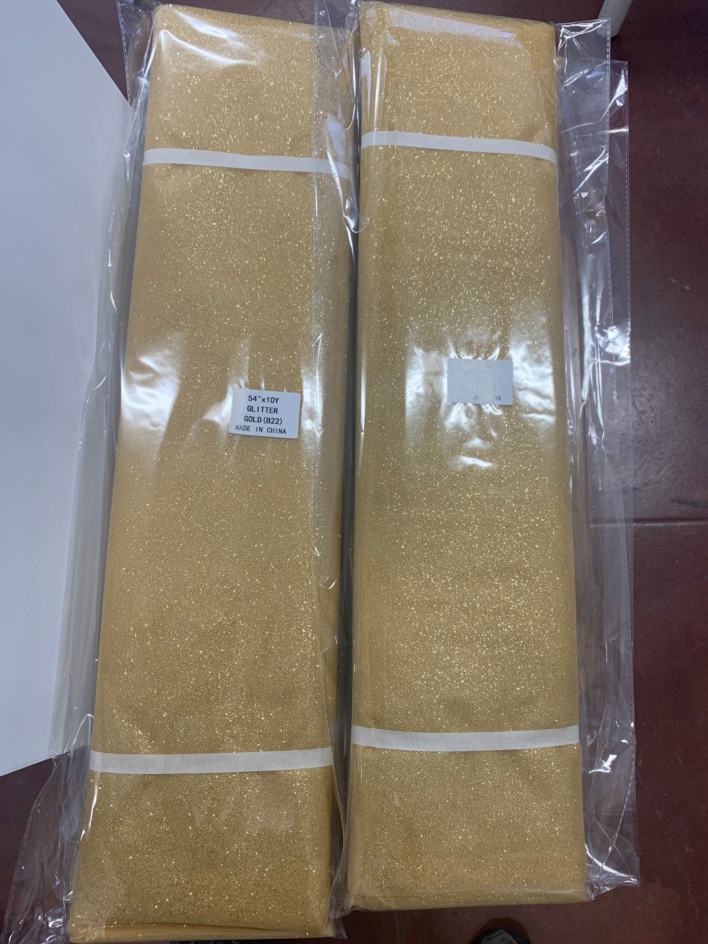 Gold color Glitter Tulle 10 yards 54" double fold, color gold with gold glitter. 10 yards.