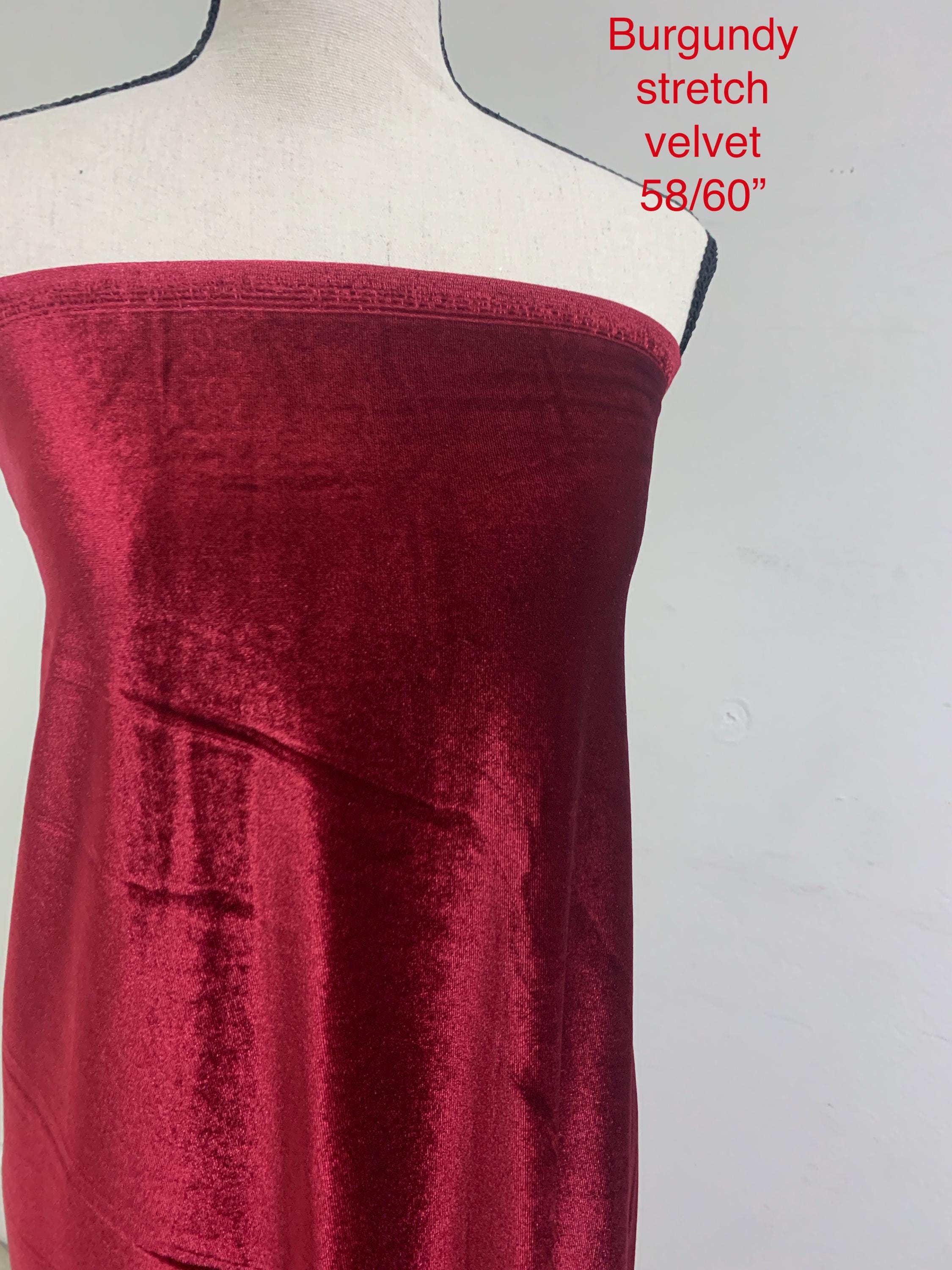 A 5 yard Stretch Velvet fabric, color Burgundy width 58/60 inches.