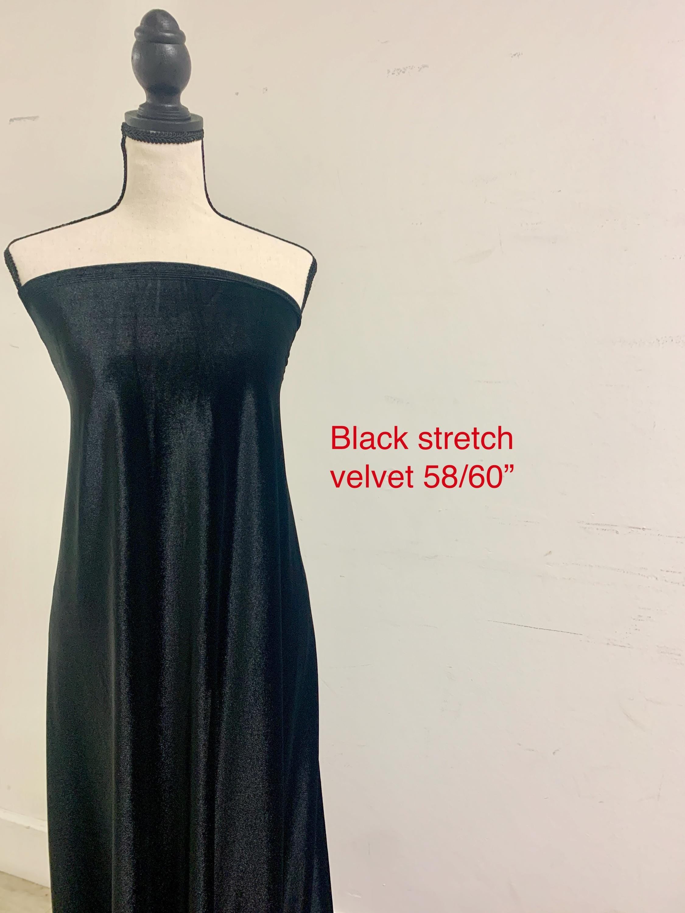 A 5 yard Stretch Velvet fabric, color Black width 58/60 inches.