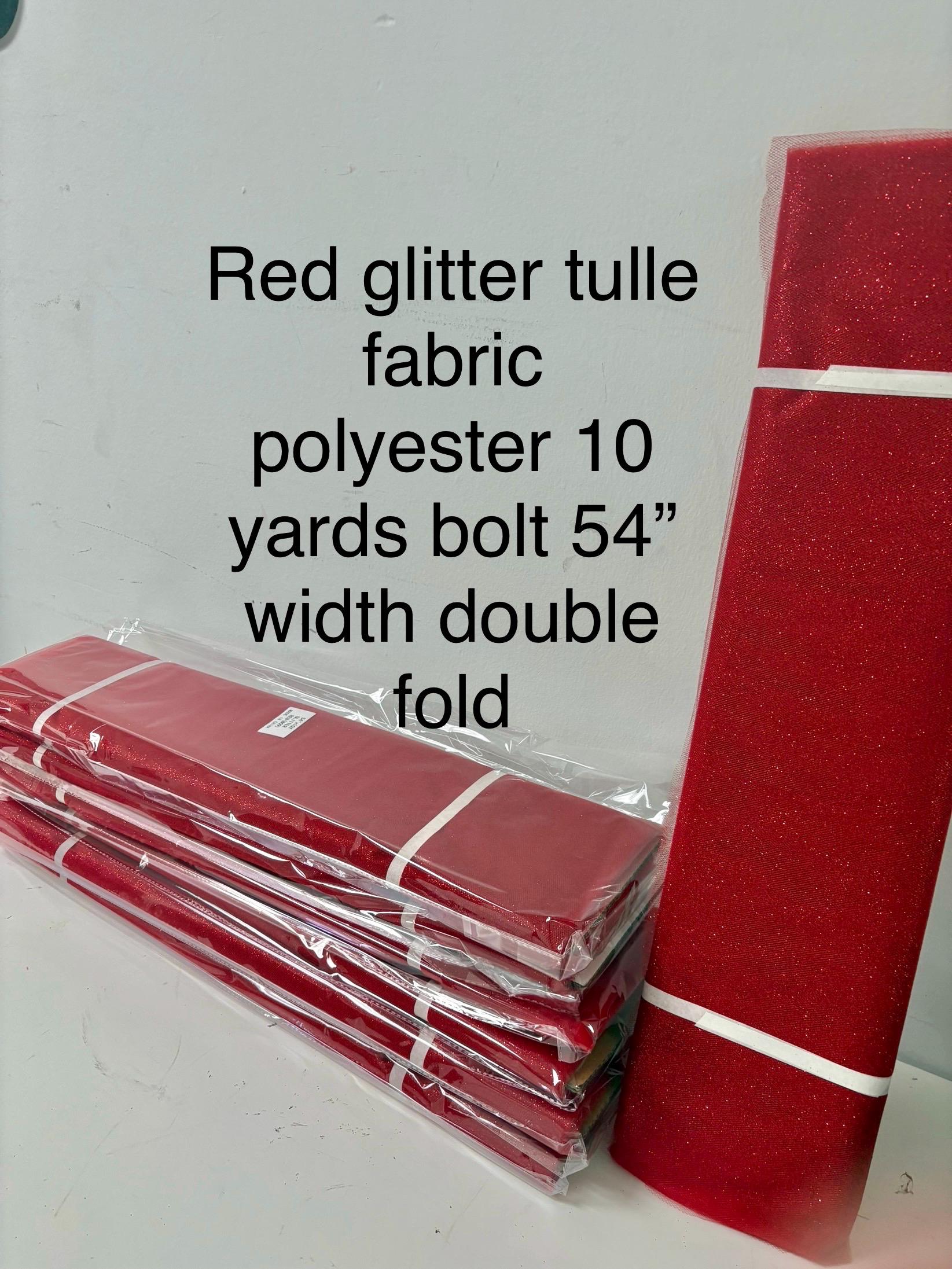 Red tulle with gliter 10 yards bolt, 54 inch width double fold, polyester.