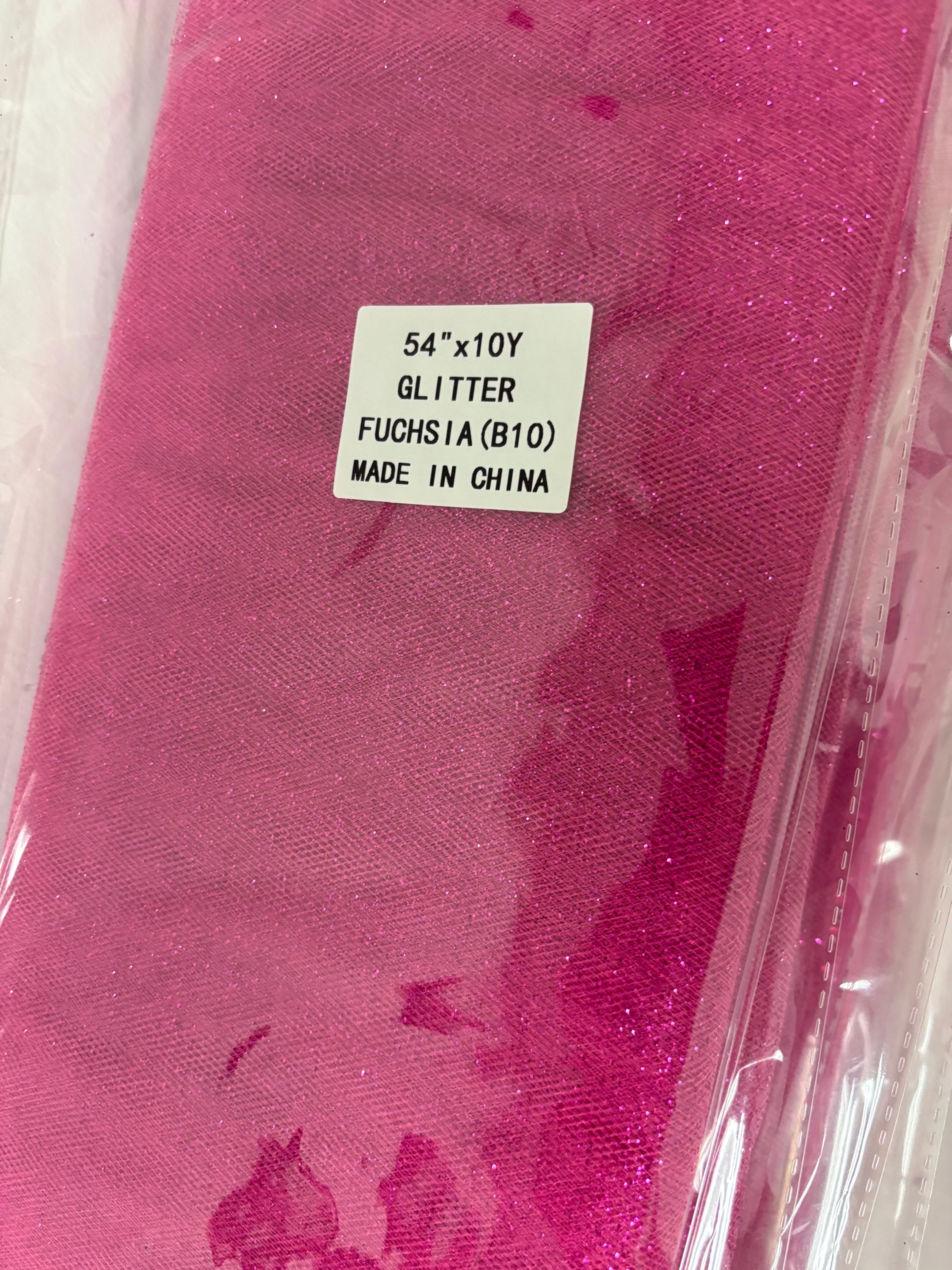 Fucshia tulle with gliter 10 yards bolt, 54 inch width double fold, polyester.