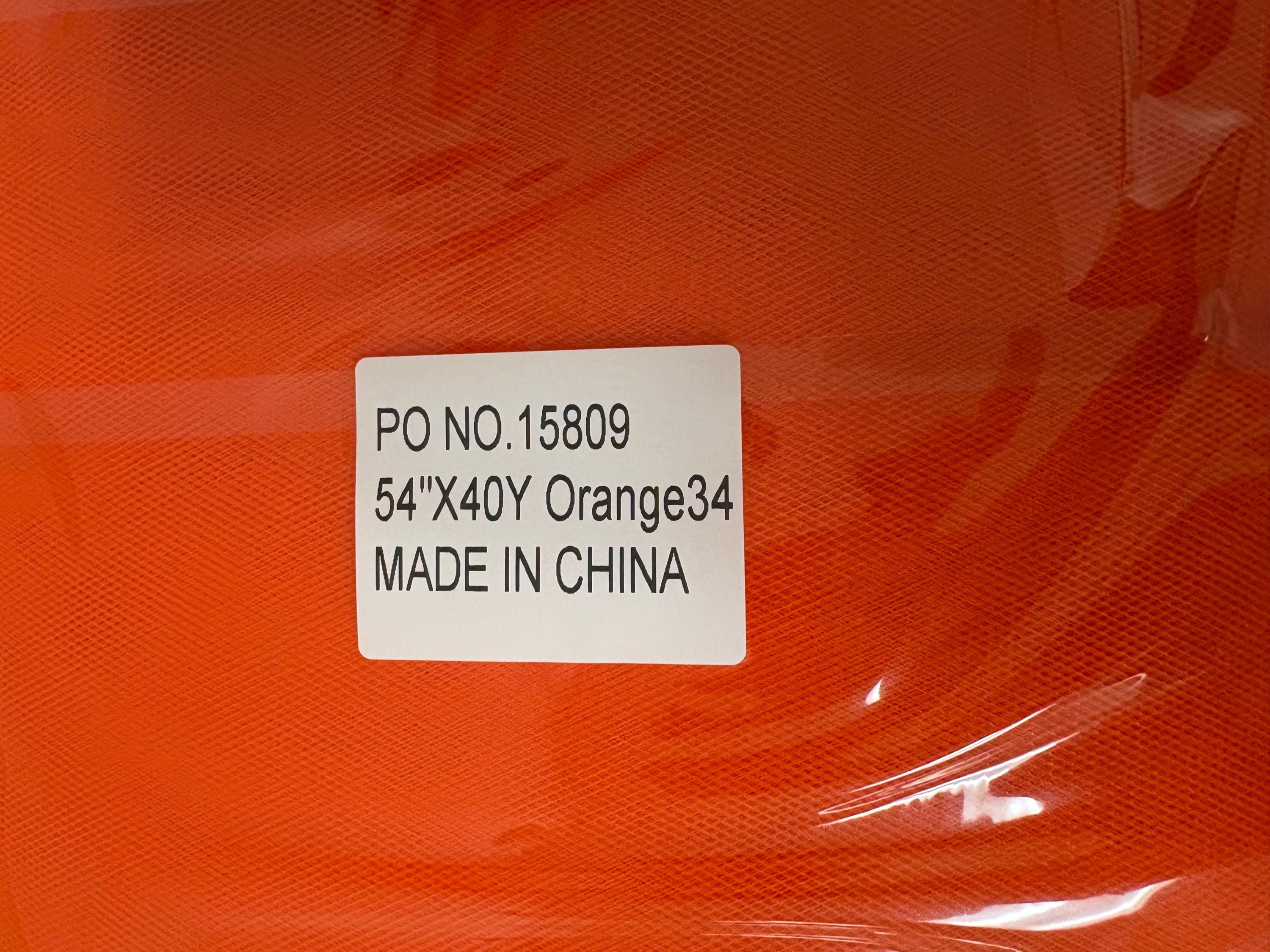 Color Orange 34 Tulle 1 bolt 40 yards width 54", double fold, . Tela de tul. use for party decoration. craft fabric. wedding vale and tutu