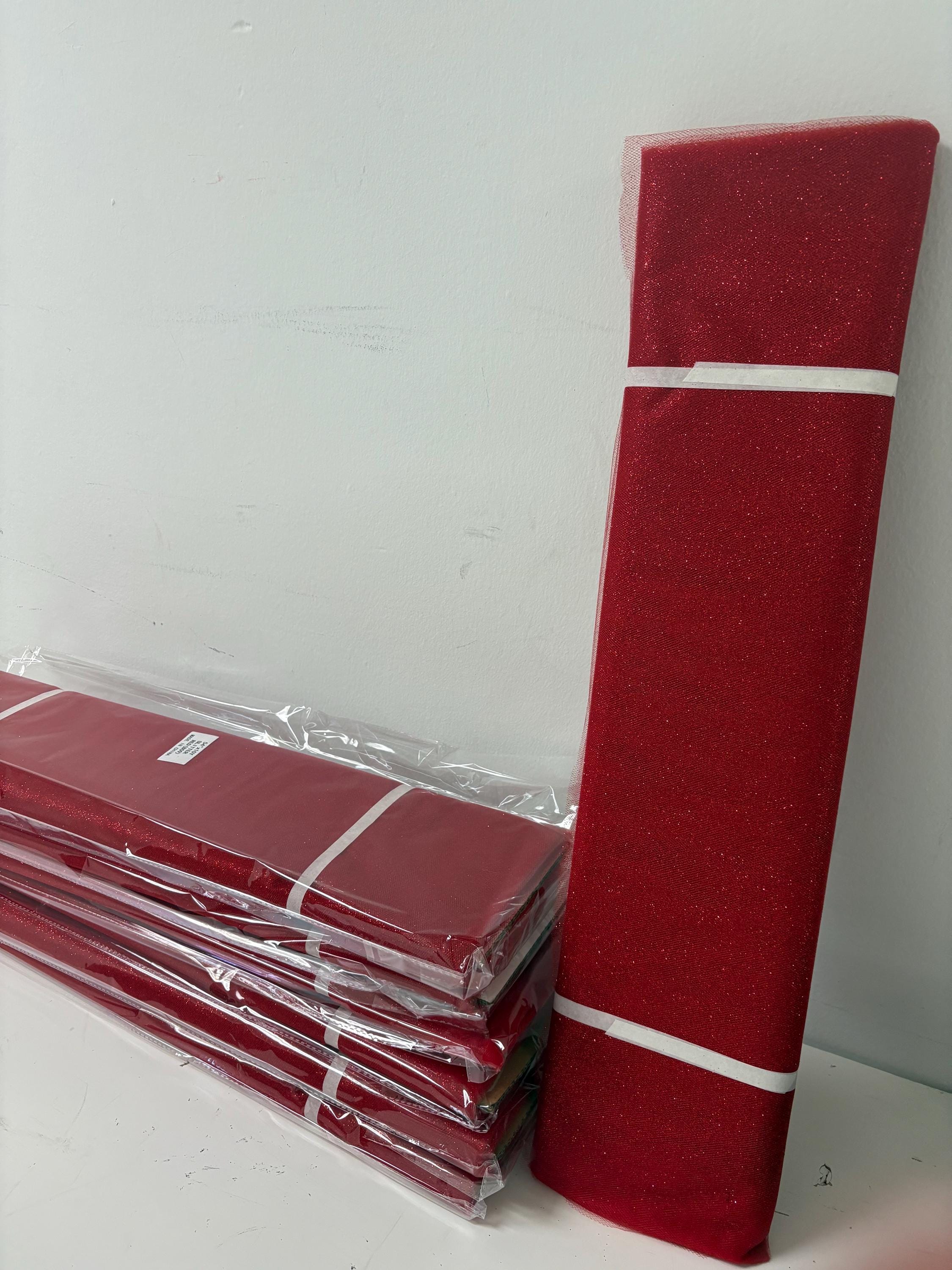 Red color Glitter Tulle 10 yards 54" double fold, color gold with gold glitter. 10 yards.