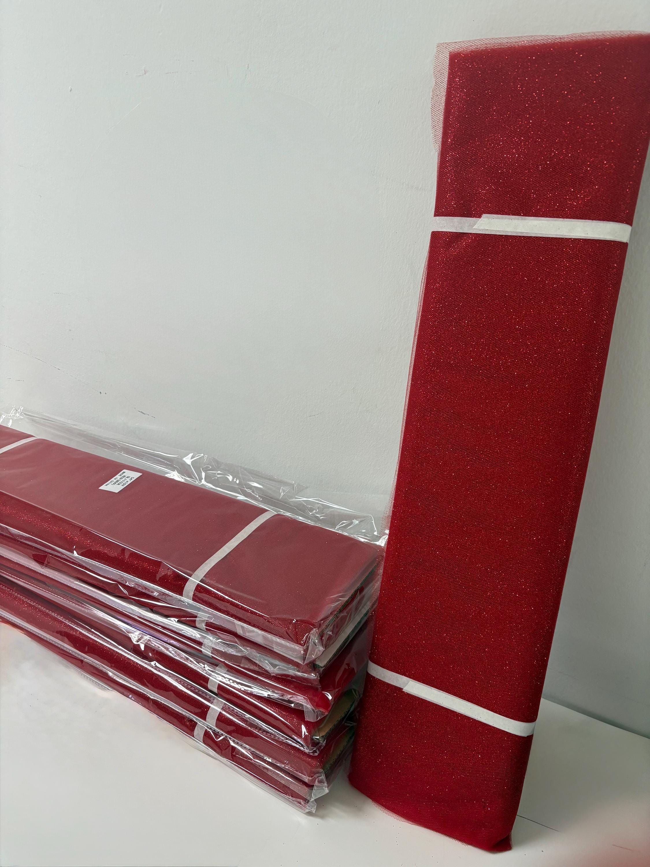 Red color Glitter Tulle 10 yards 54" double fold, color gold with gold glitter. 10 yards.