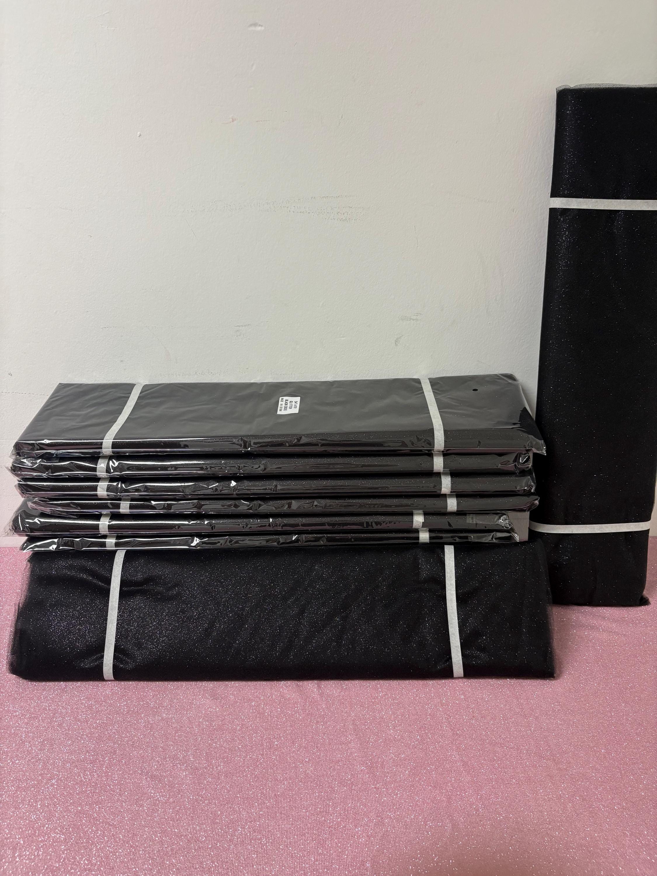 Black color Glitter Tulle 10 yards 54" double fold, with silver glitter. 10 yards.