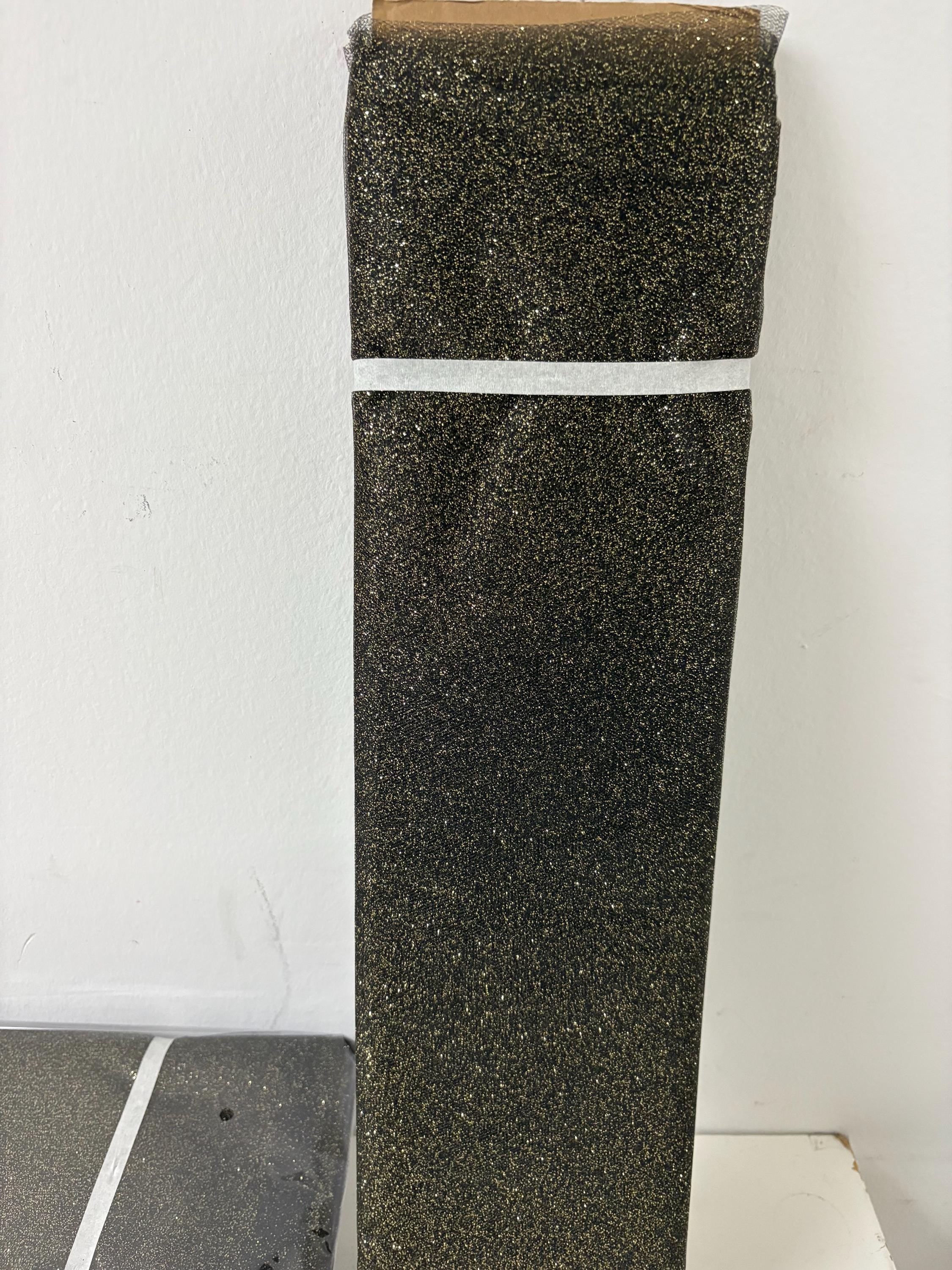 Tulle 54" Black with gold glitter 10 yards double fold.