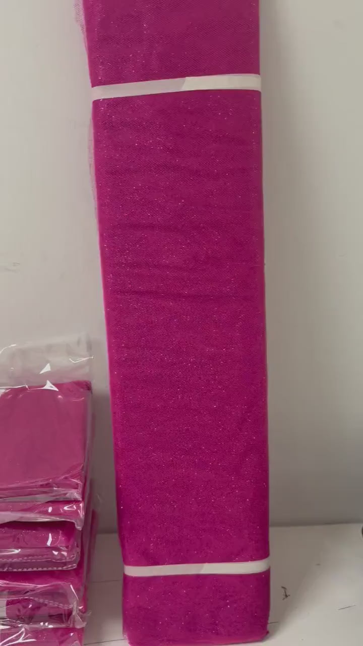 Fucshia tulle with gliter 10 yards bolt, 54 inch width double fold, polyester.