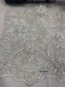 Lace design 3D ws21-229 sequins embroidery beaded double scalloped 49/50”