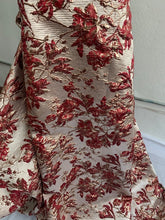 Load image into Gallery viewer, 5 yards floral metalic Brocade fabric. color burgundy 56&quot;