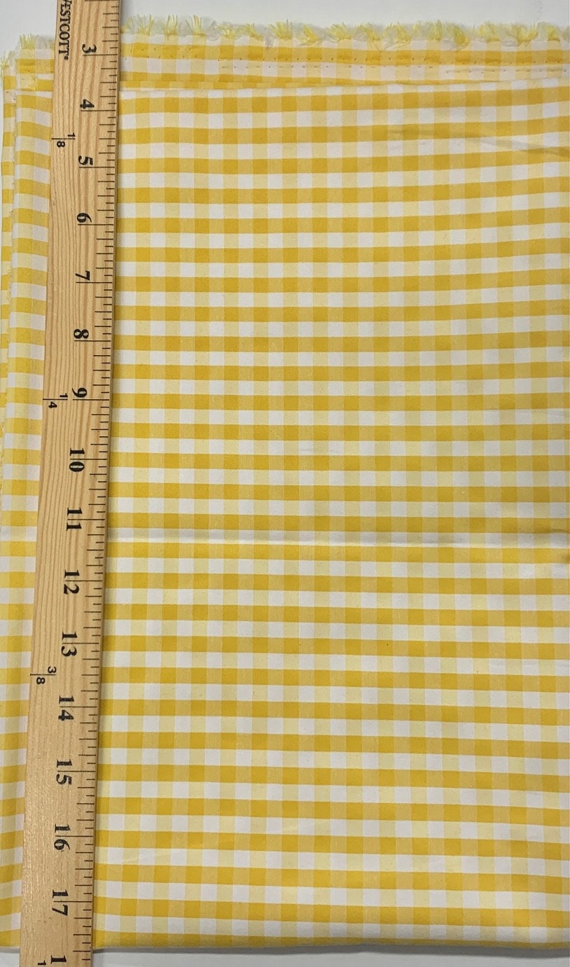 Lt. Blue Gingham fabric, Poly cotton, width 59 inches color yellow and lt.blue, square size 1/4 inche