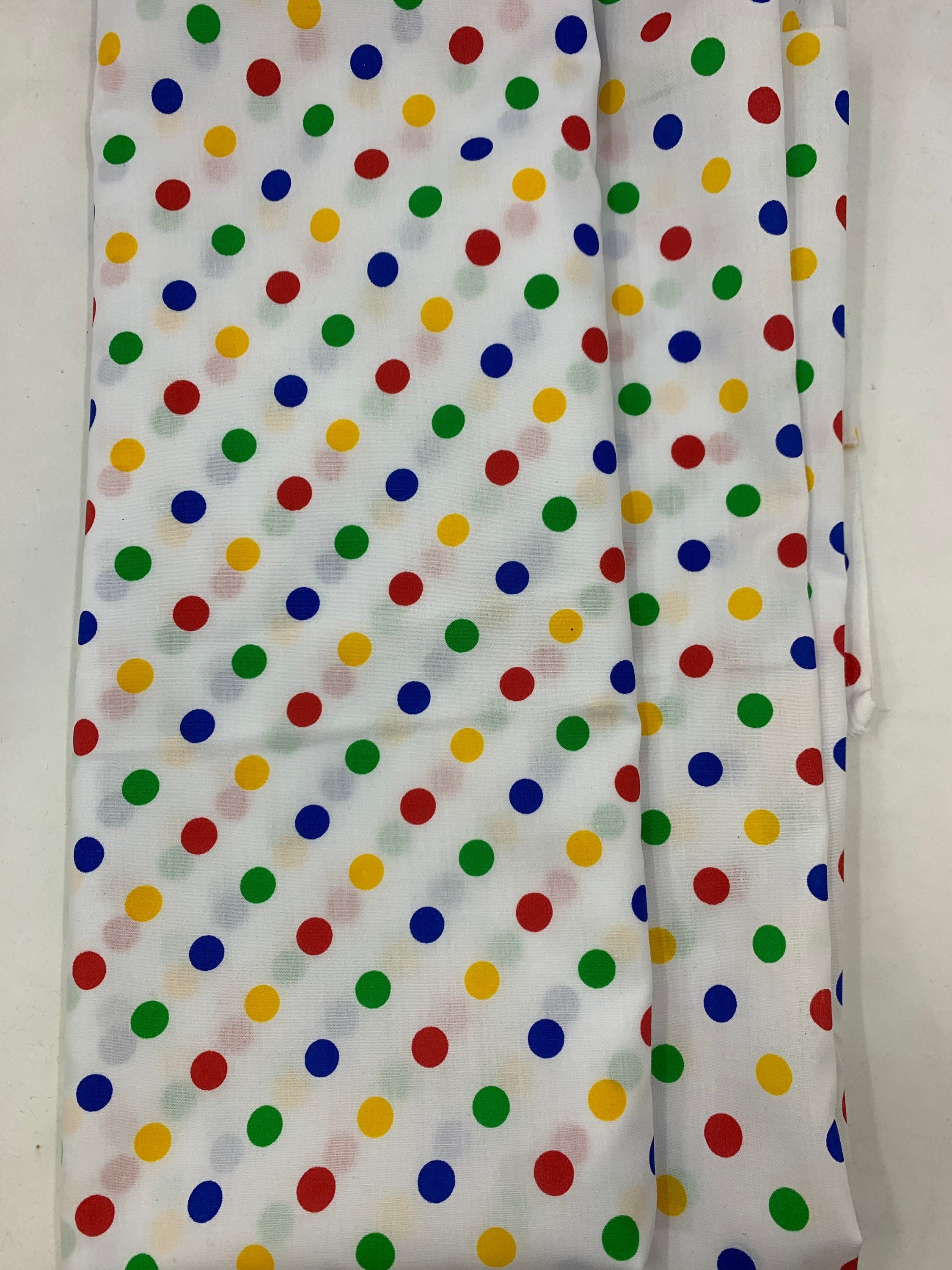 Poly cotton multi dots design fabric, shirt weight. free sample available upon request.