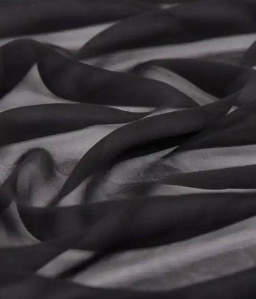 Black Chiffon fabric width 58/60 inches 100% polyester, soft sheer see through fabric, suitable for lingerie, making sheer dress.