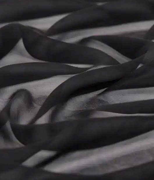 Black Chiffon fabric width 58/60 inches 100% polyester, soft sheer see through fabric, suitable for lingerie, making sheer dress.
