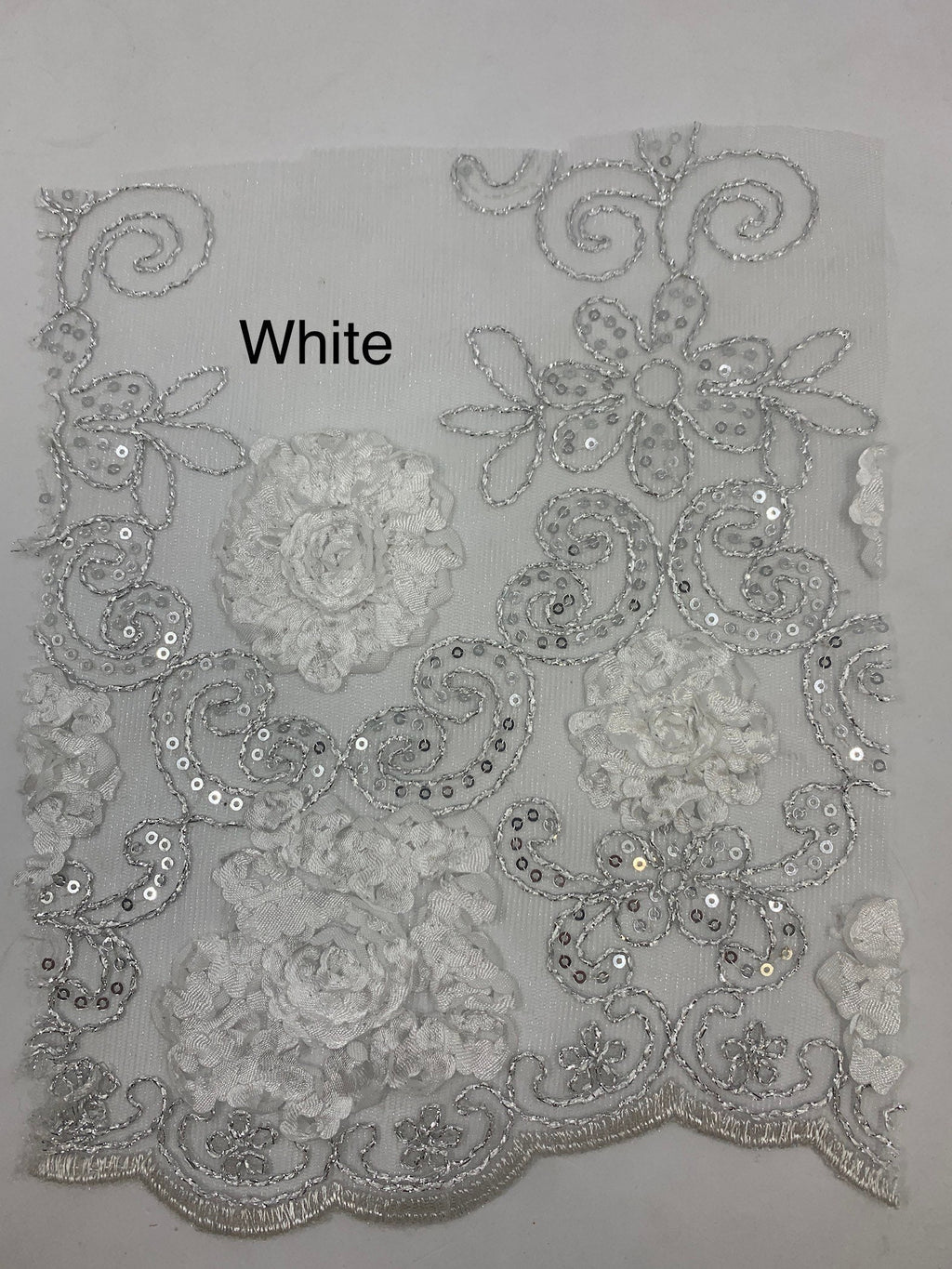 Lace fabric design 600 sell by yard double scalloped embroidery sequins color mint