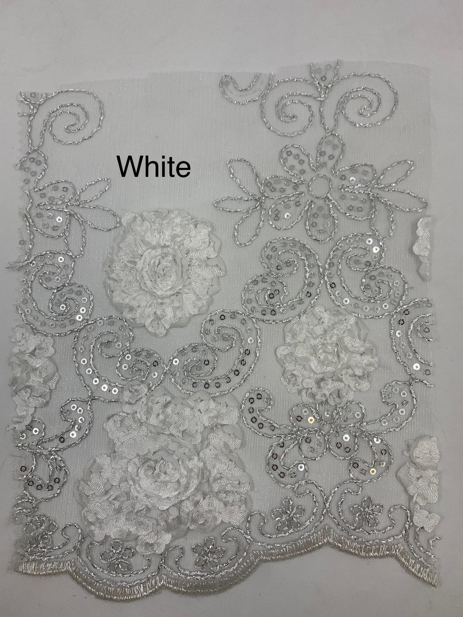 Lace fabric design 600 sell by yard double scalloped embroidery sequins color mint