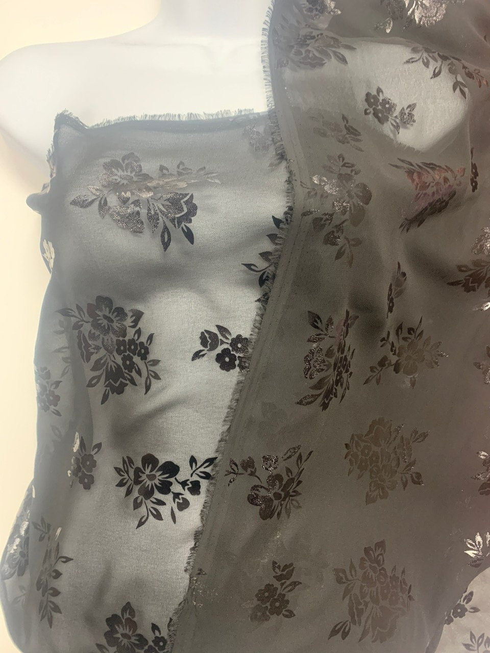 chiffon with foil floral print in color black 58/60"
