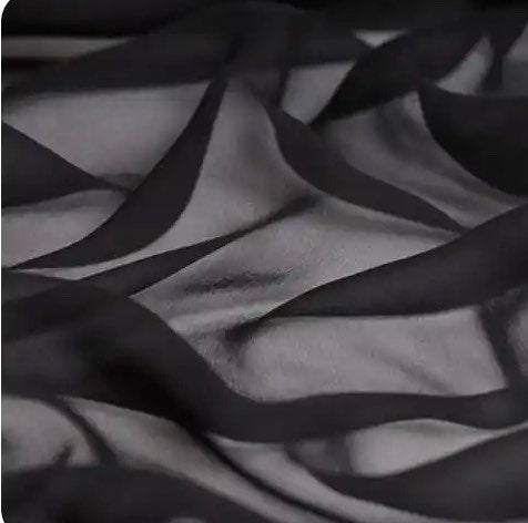 Black Chiffon fabric width 58/60 inches 100% polyester, soft sheer see through fabric, suitable for lingerie, making sheer dress.