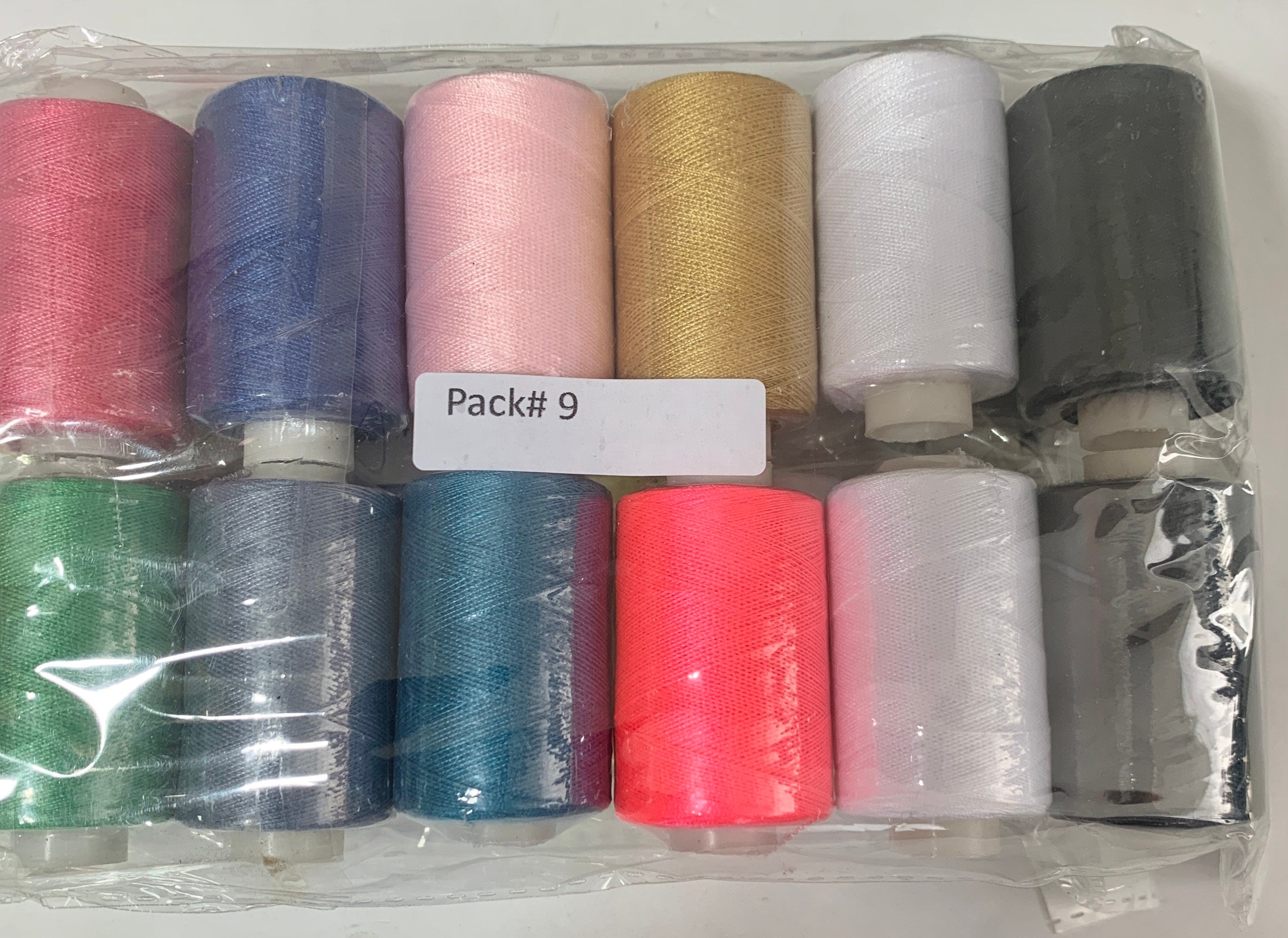 Sewing threads 12 assorted colors per package, each package assortment is different from each other, all packages has 2 black and 2 white.