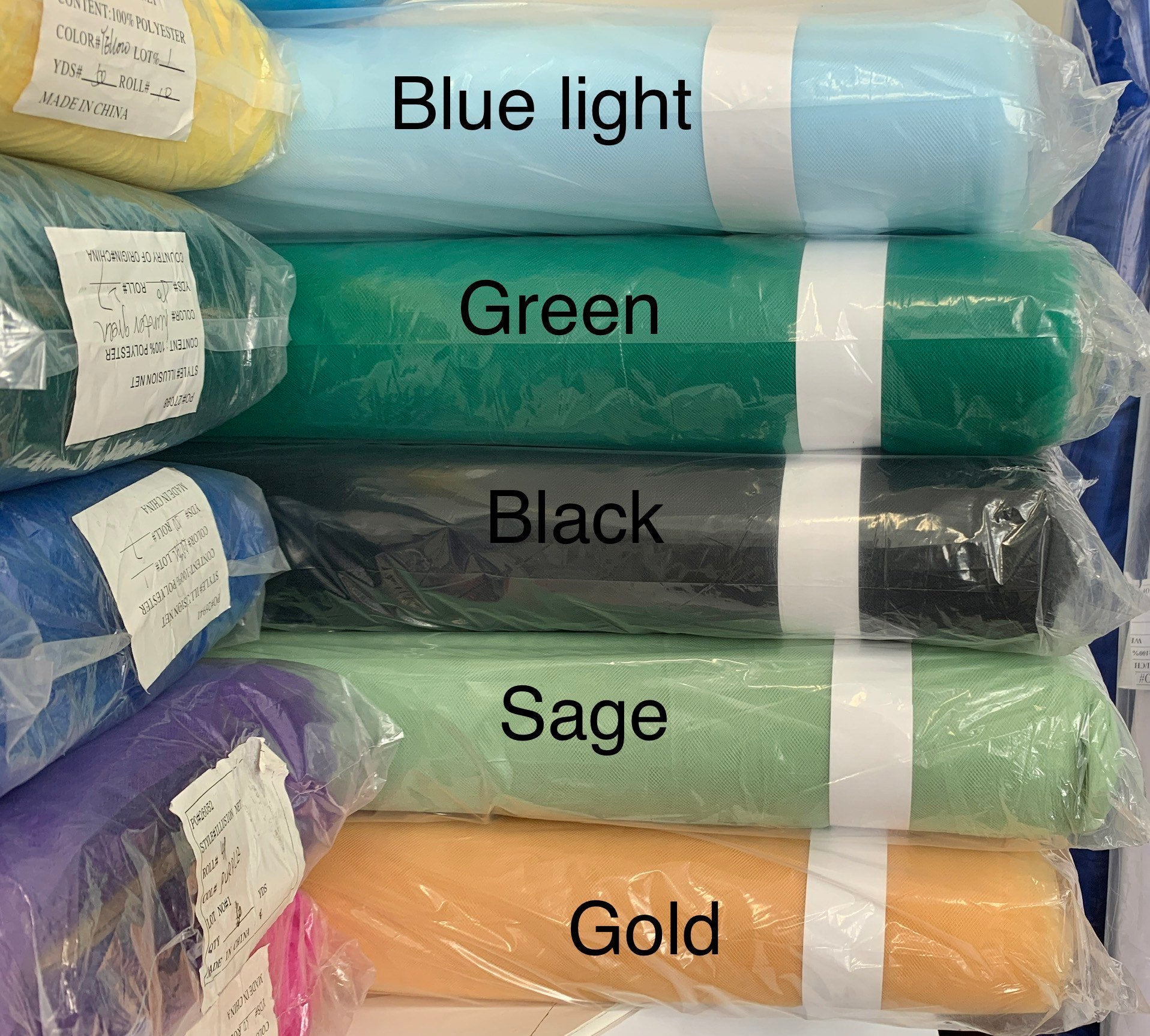 50 yards Illusion tulle fabric .width: 108 inches packed 4 fold bolt. 100% polyester, common uses in bridal line, tutu's. Tela de tul 108”