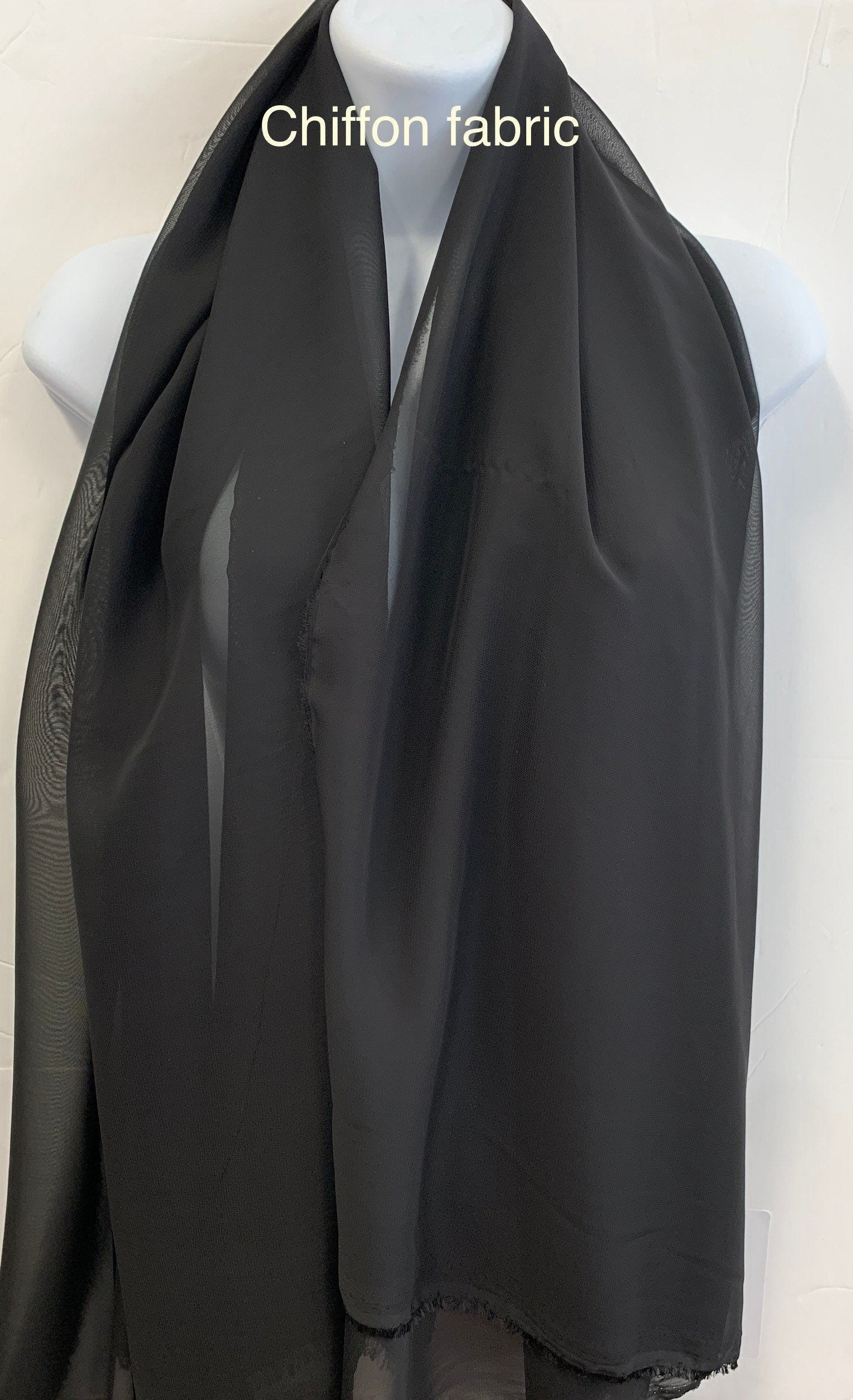A 3 yard cut Black chiffon Fabric width 58/60". sell by increment of 3 yards continuous