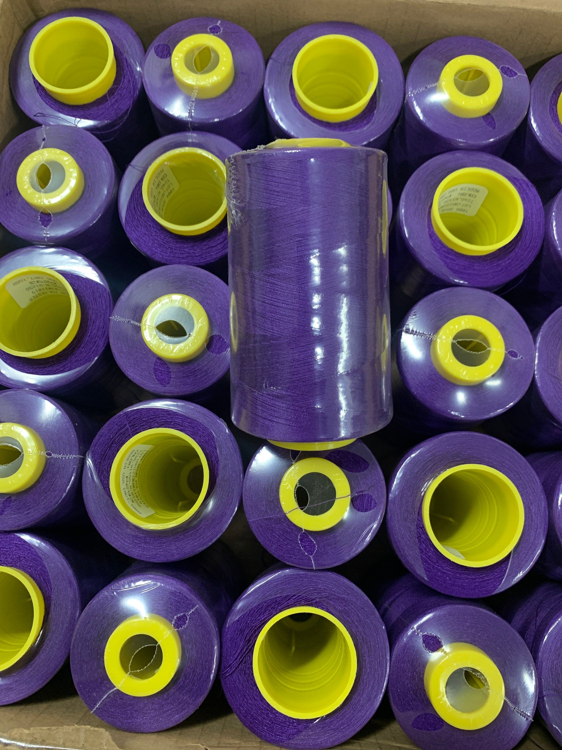 Purple 5000 yards sewing threads, polyester wrap in clear cover for daily sewing. thread size 24T