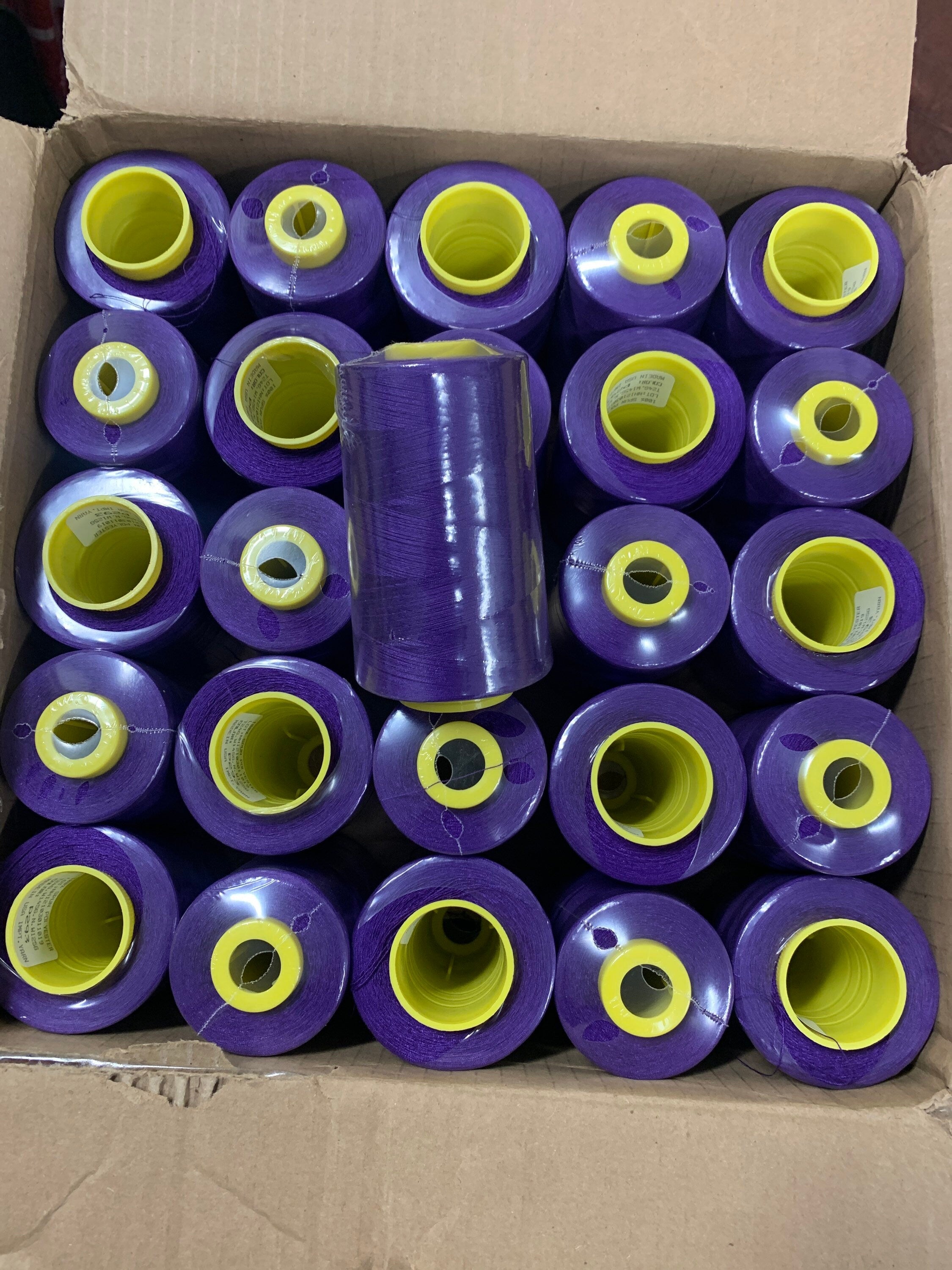 Purple 5000 yards sewing threads, polyester wrap in clear cover for daily sewing. thread size 24T