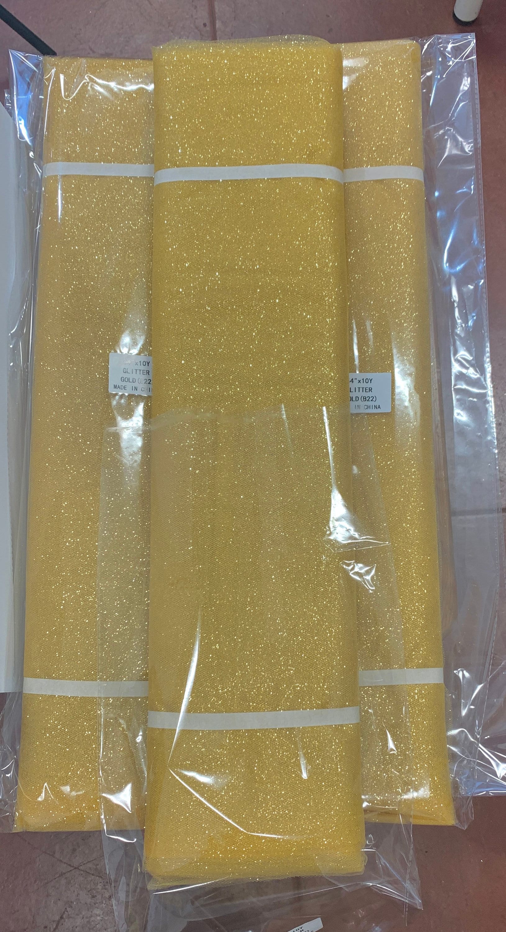 Gold color Glitter Tulle 10 yards 54" double fold, color gold with gold glitter. 10 yards.