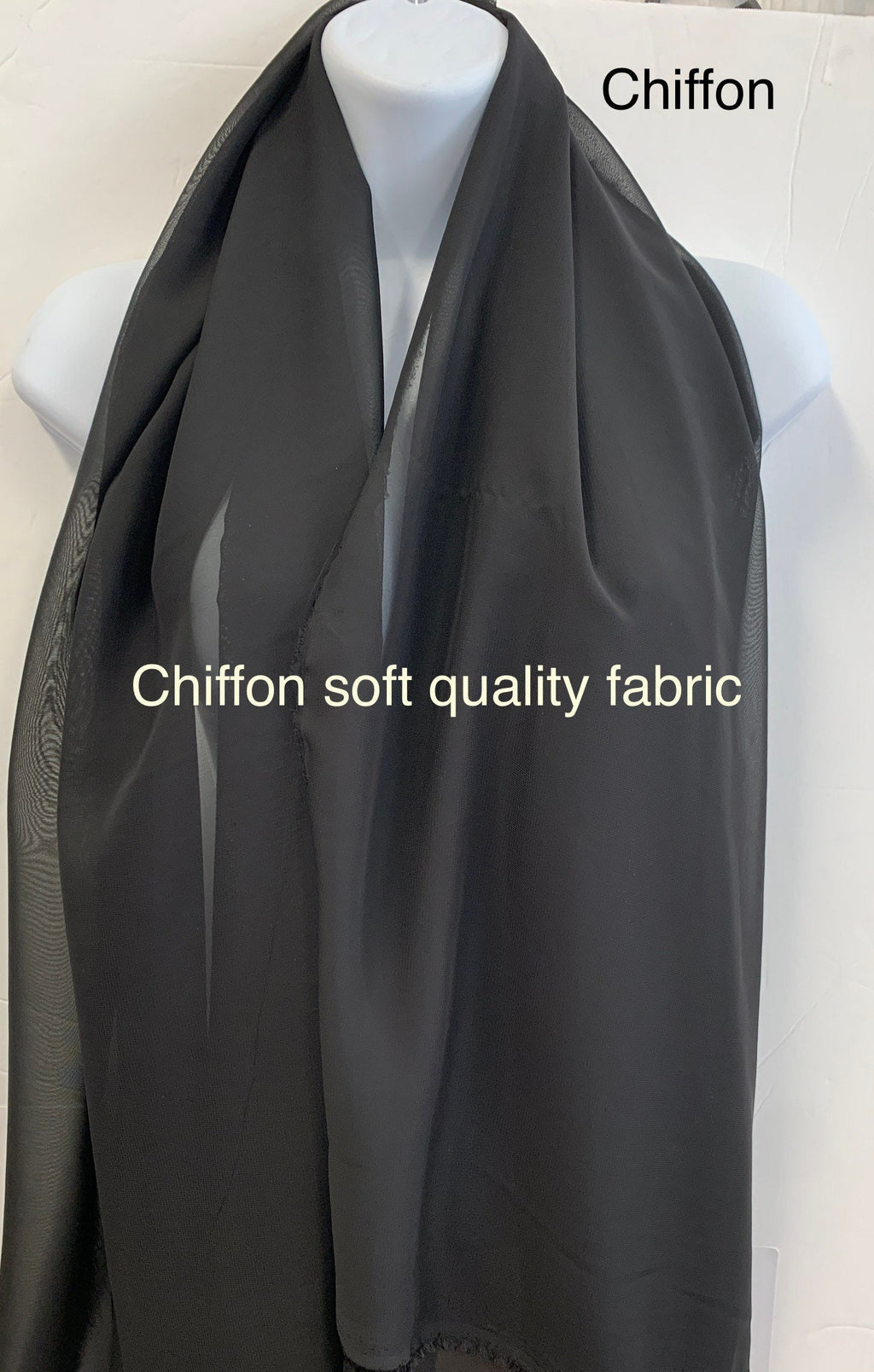 A 3 yard cut Black chiffon Fabric width 58/60". sell by increment of 3 yards continuous