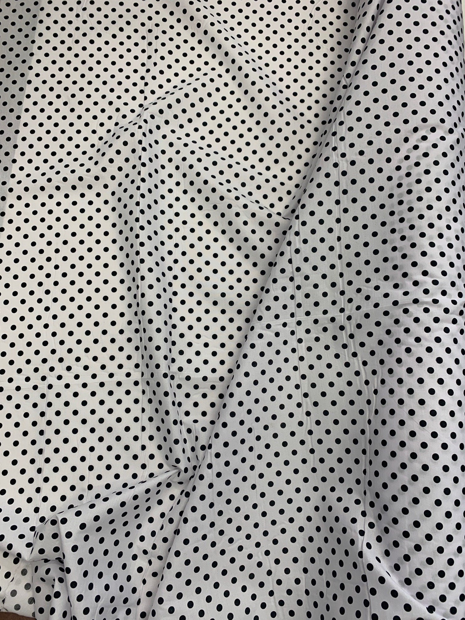 Polk dot fabric, width 57/58 inches, dot size is1/4 inch, 100% polyester broadcloth fabric, shirt weight. Available in 2 colors.