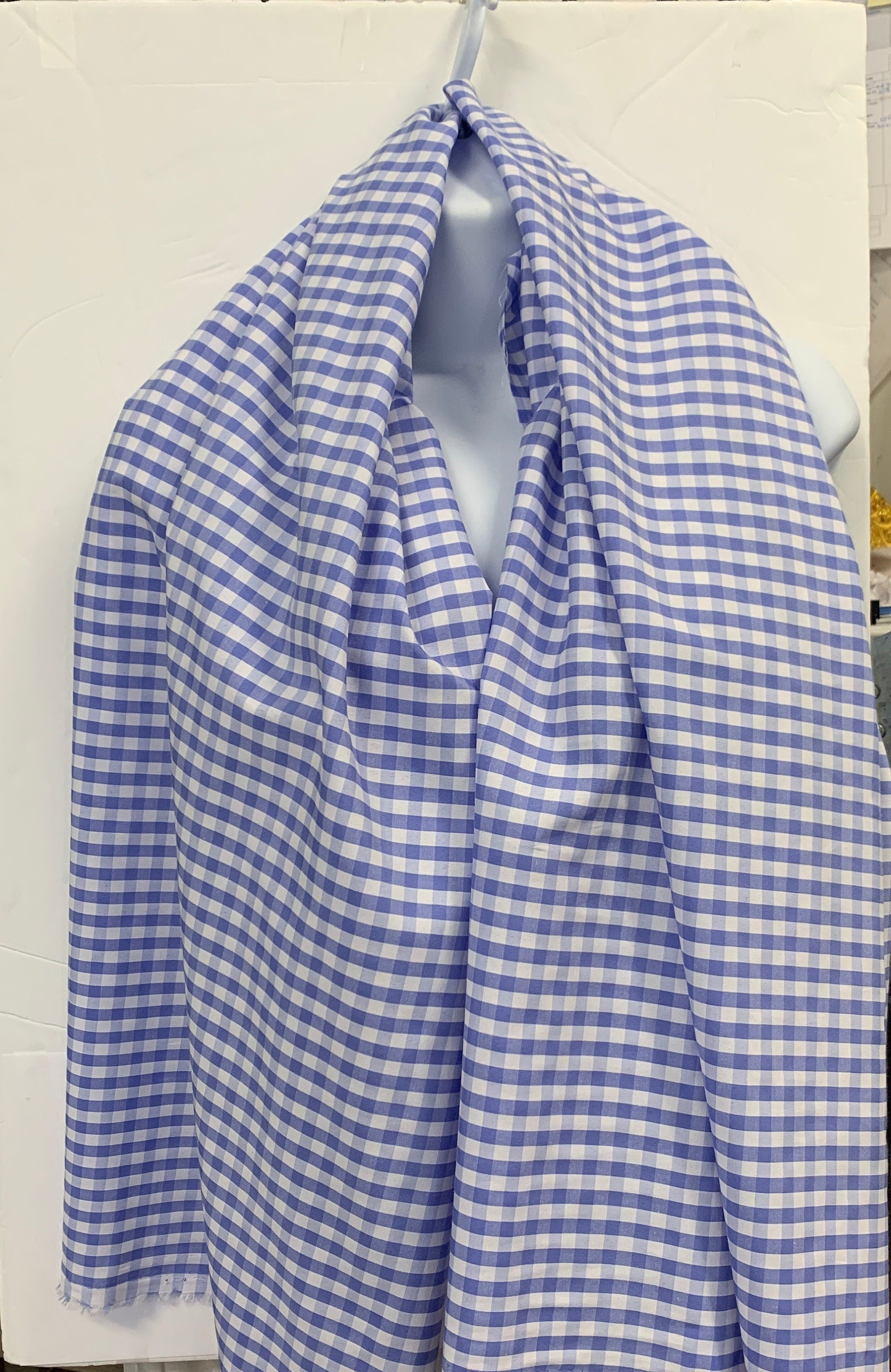 Lt. Blue Gingham fabric, Poly cotton, width 59 inches color yellow and lt.blue, square size 1/4 inche