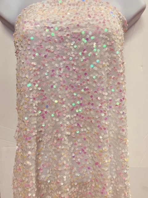 Pane Velour Sequins Fabric - White - 58" Width