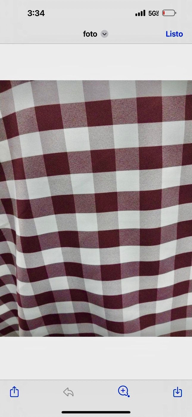1 piece 5 yards Burgundy/White Poplin checker 1 inch Gingham Polyester fabric, great item for customs, decorations and more. 58 inches wide.