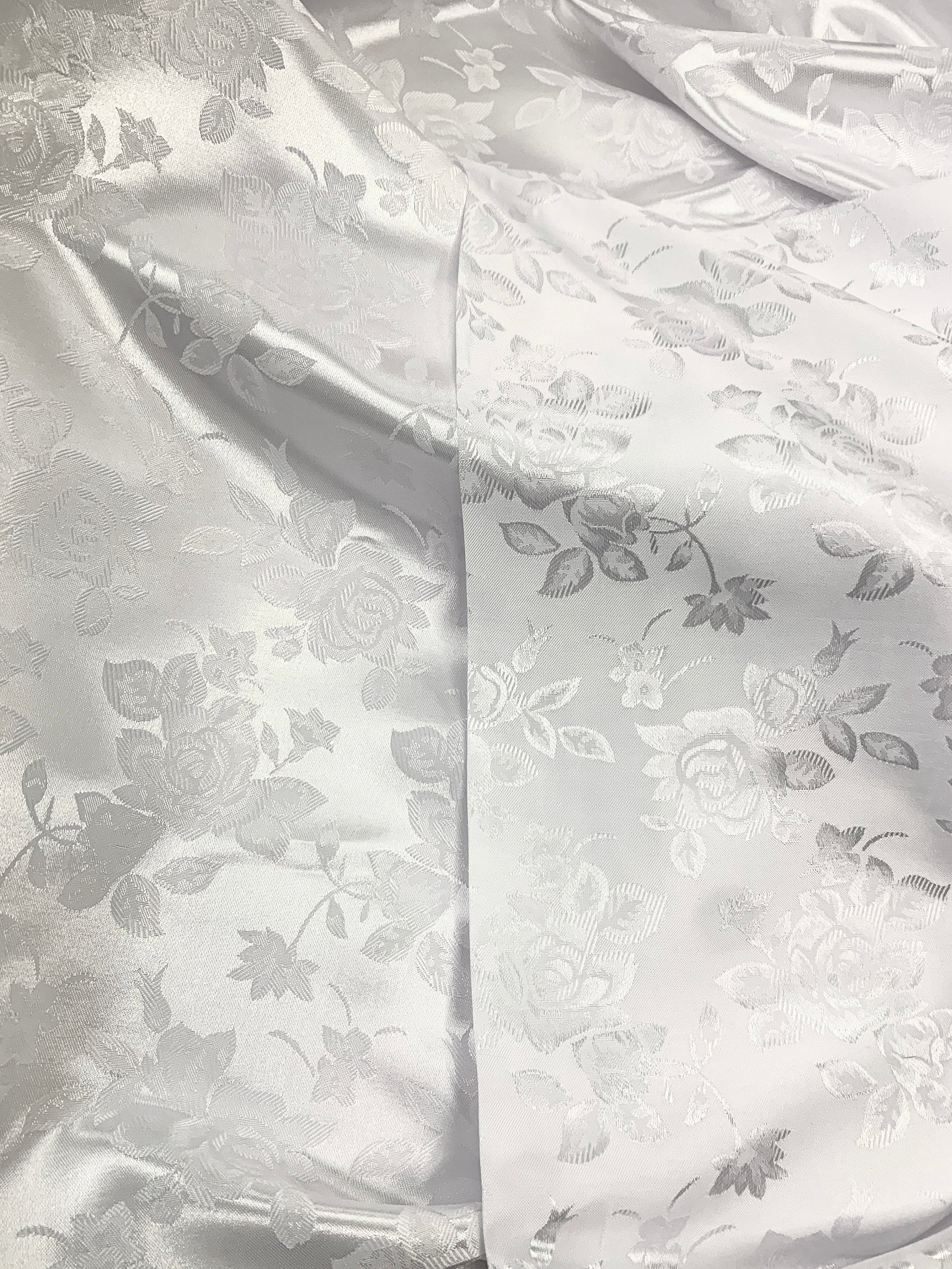 A 2 yards White Satin Jacquard fabric 100% poly color white 58" width Polyester Fabric. sell by 2 yards increment continues. free sample