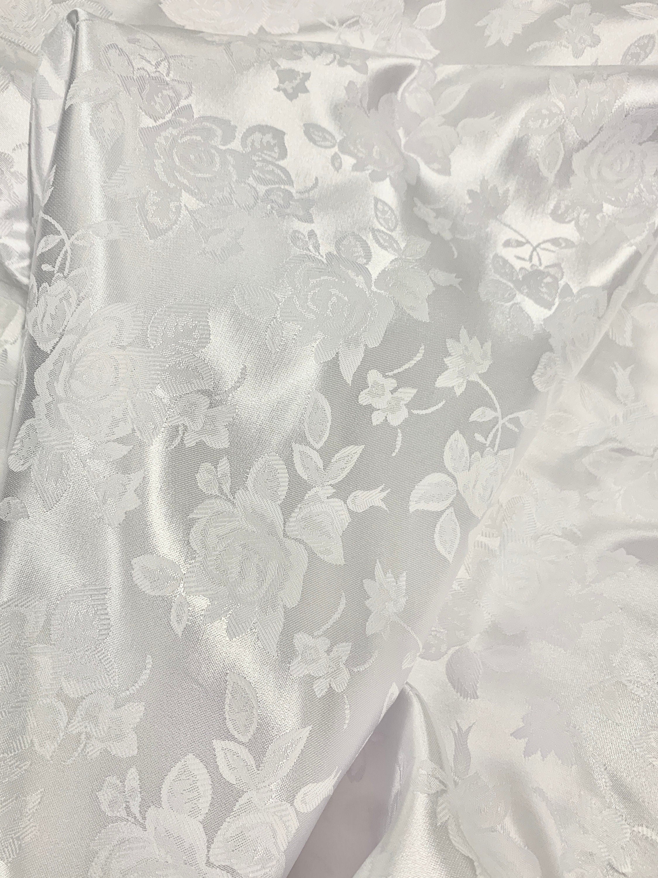 A 2 yards White Satin Jacquard fabric 100% poly color white 58" width Polyester Fabric. sell by 2 yards increment continues. free sample