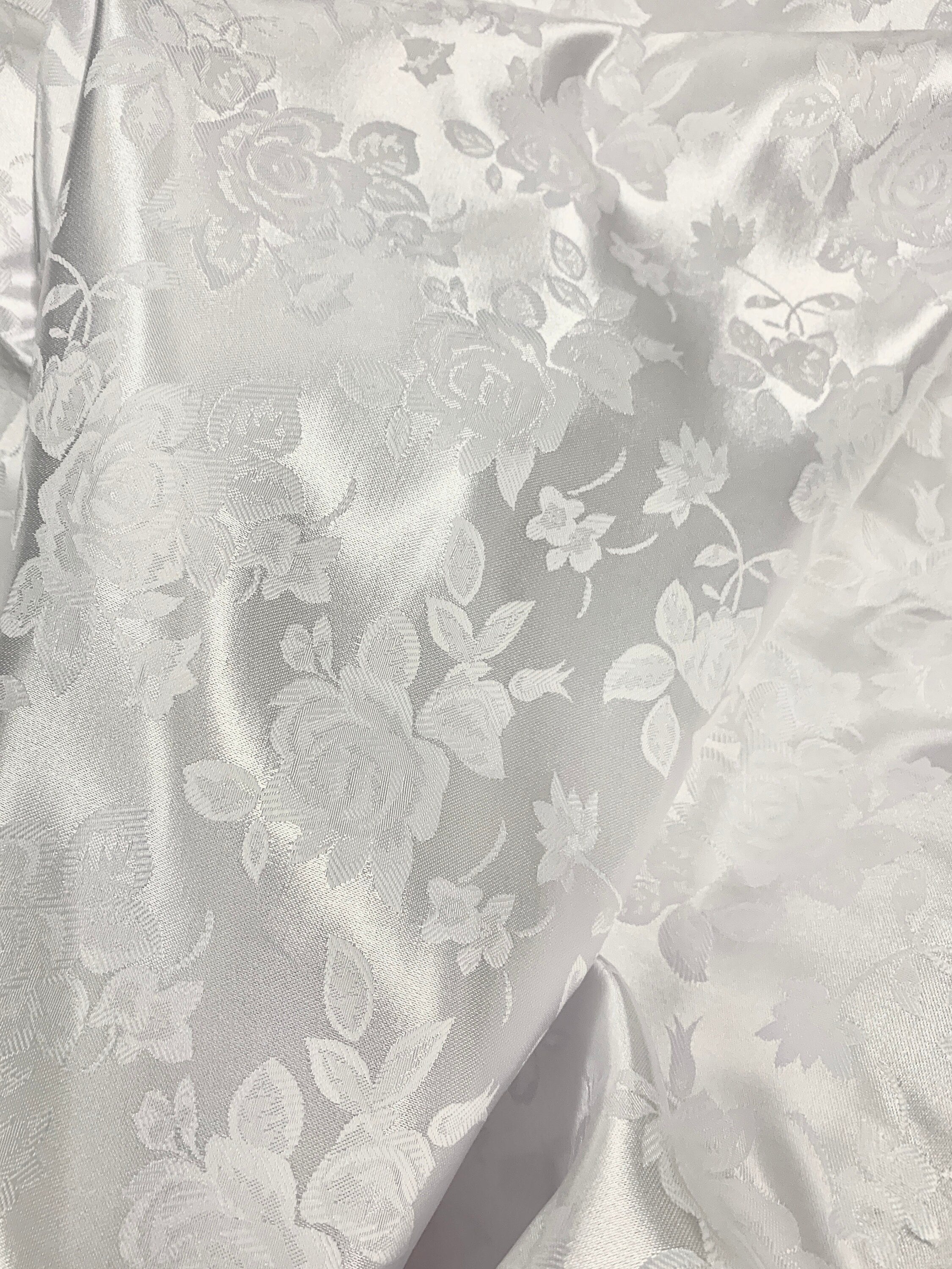 A 2 yards White Satin Jacquard fabric 100% poly color white 58" width Polyester Fabric. sell by 2 yards increment continues. free sample