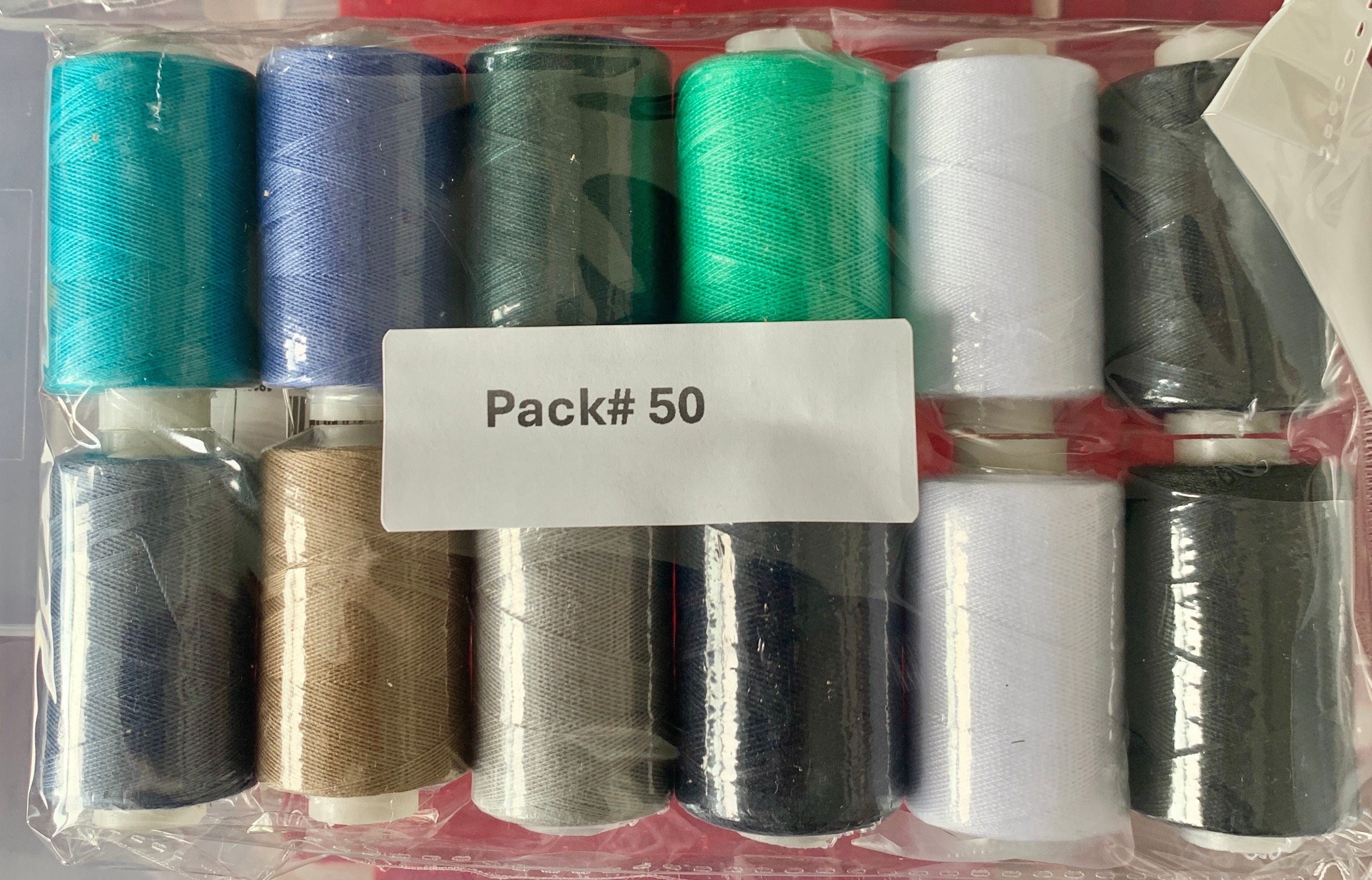 Sewing threads 12 assorted colors per package, each package assortment is different from each other, all packages has 2 black and 2 white.