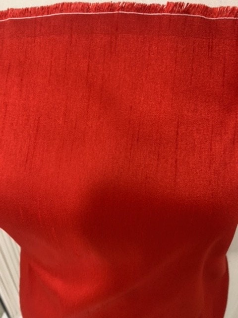 Red satin shantung fabric width 58" polyester, slubbed texture dull fininshed, dress, suiting and home decoration item. item 114