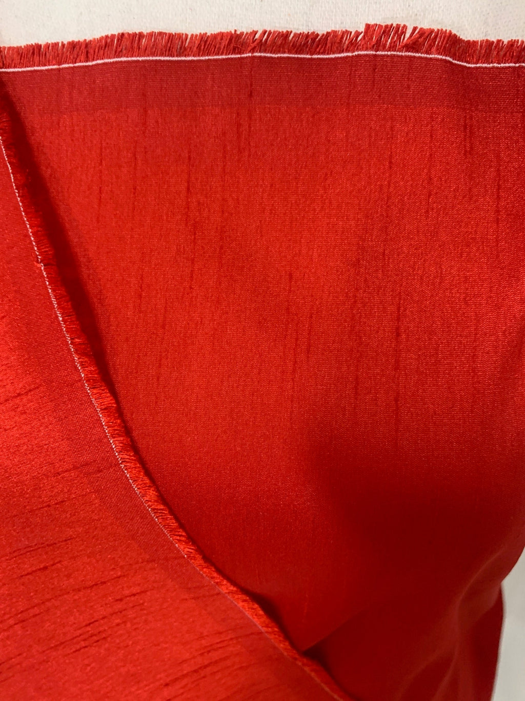 Red satin shantung fabric width 58" polyester, slubbed texture dull fininshed, dress, suiting and home decoration item. item 114
