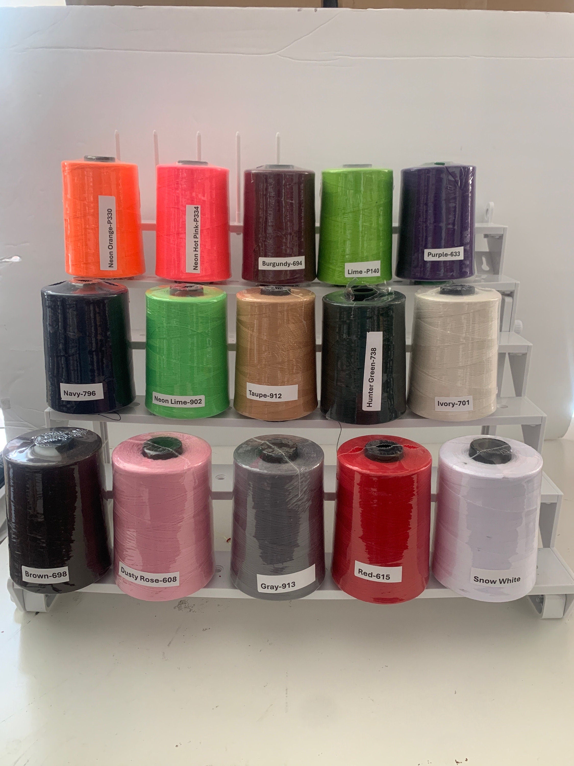 Sewing Threads Tex 40, 100% spun Polyester, 6000 yards Tex 40, 30/2,T50. Color card available for small fee, Made in U.S.A.