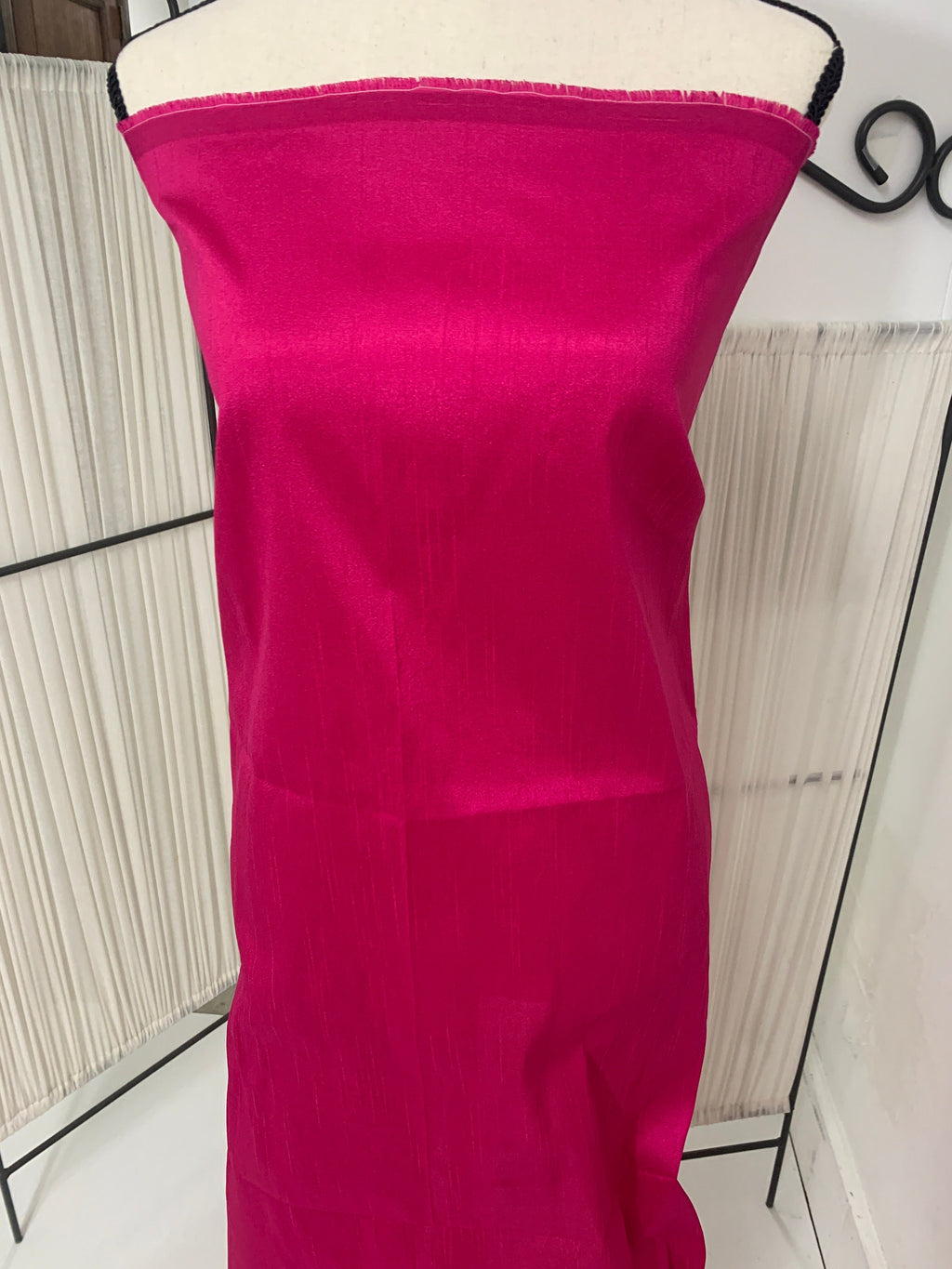 fuchsia Dupioni shantung fabric A 2 yards cut. width 54 inch. Sells by 2 yards increments, continuous. Item 111