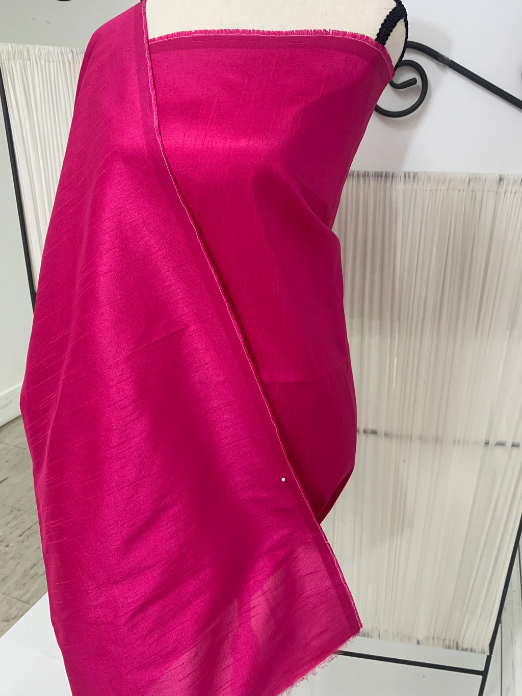 fuchsia Dupioni shantung fabric A 2 yards cut. width 54 inch. Sells by 2 yards increments, continuous. Item 111