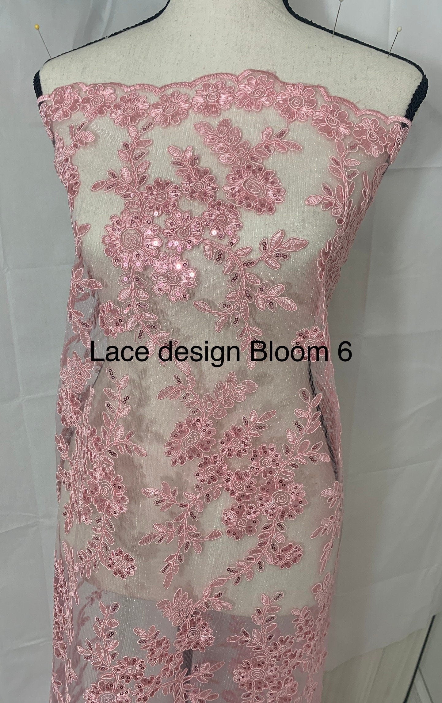 Pink Lace fabric design bloom 6 width 49/50" Polyester