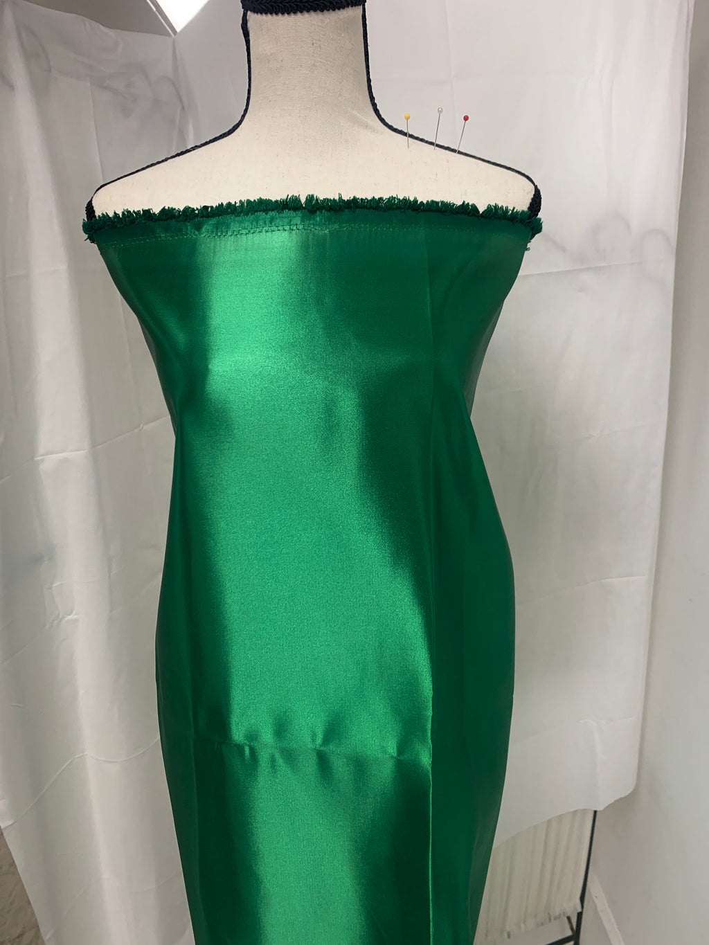 Kelly Green satin, dry clean fabric, bridesmaid, gown dress fabric width 58". Sell by 1 yard incrment. use in craft. FREE sample.