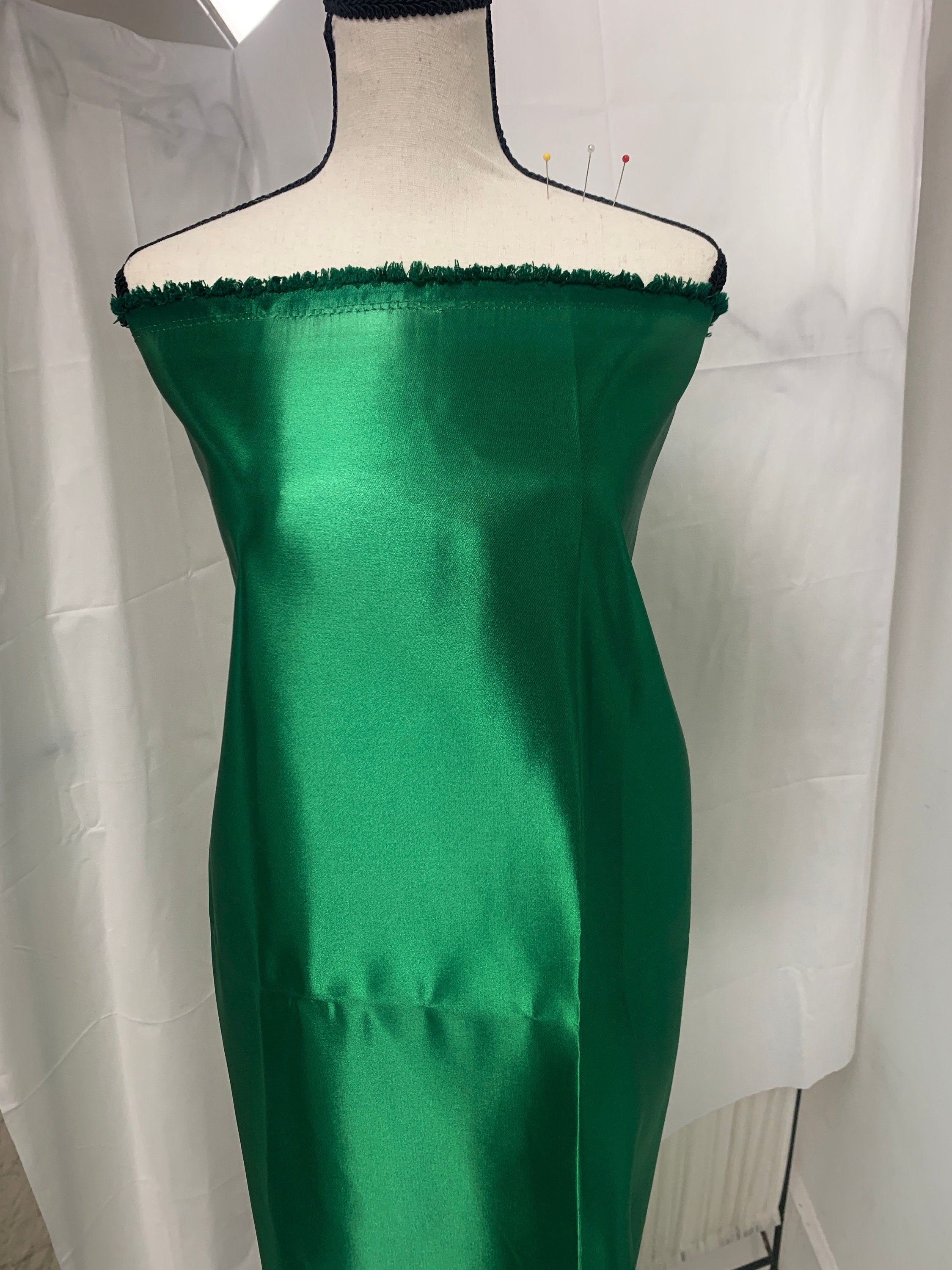 Kelly Green satin, dry clean fabric, bridesmaid, gown dress fabric width 58". Sell by 1 yard incrment. use in craft. FREE sample.