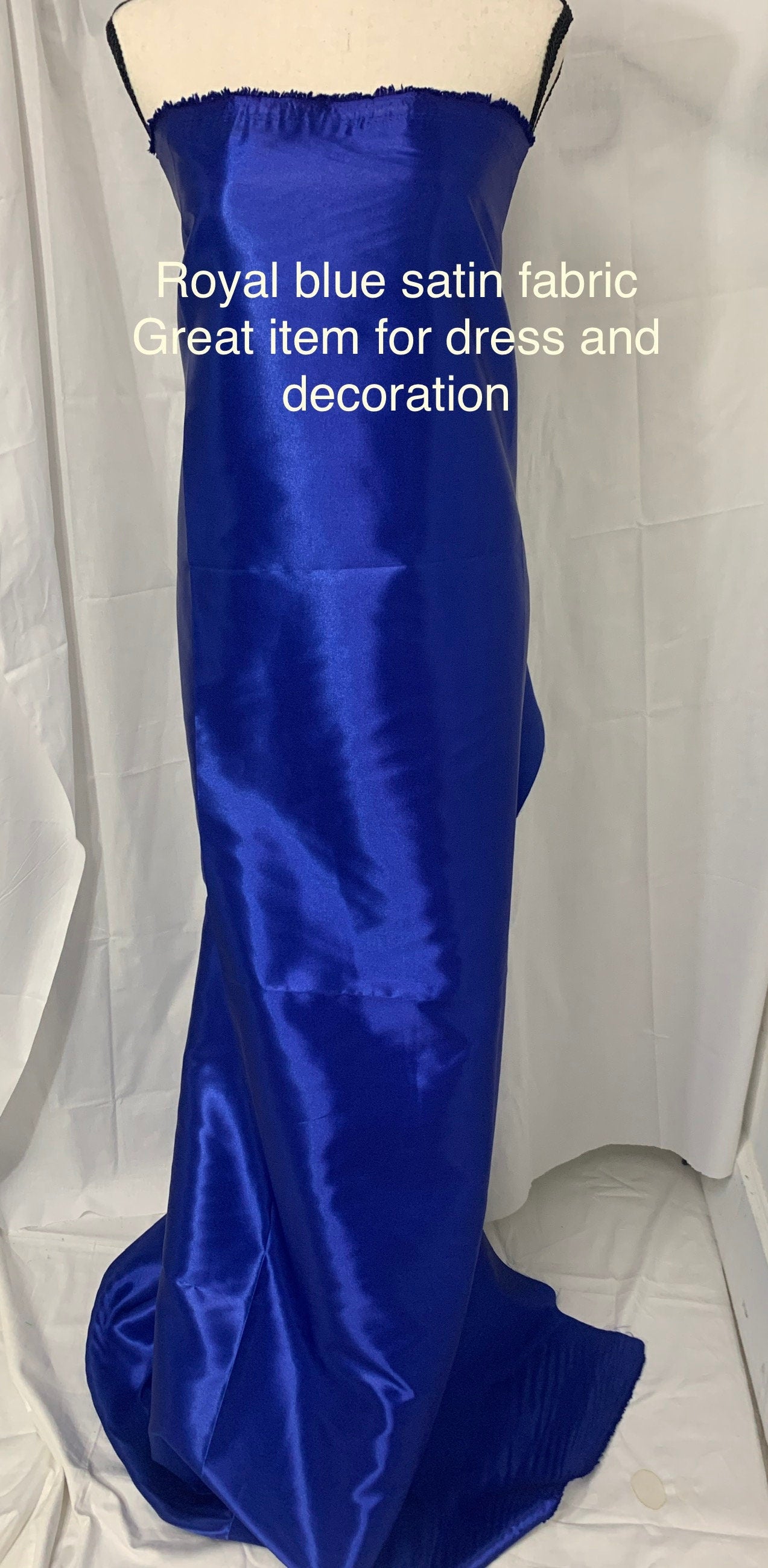 Royal blue satin width 58" polyester. great fabric for bridesmaid, table cover decoration and craft. free sample.
