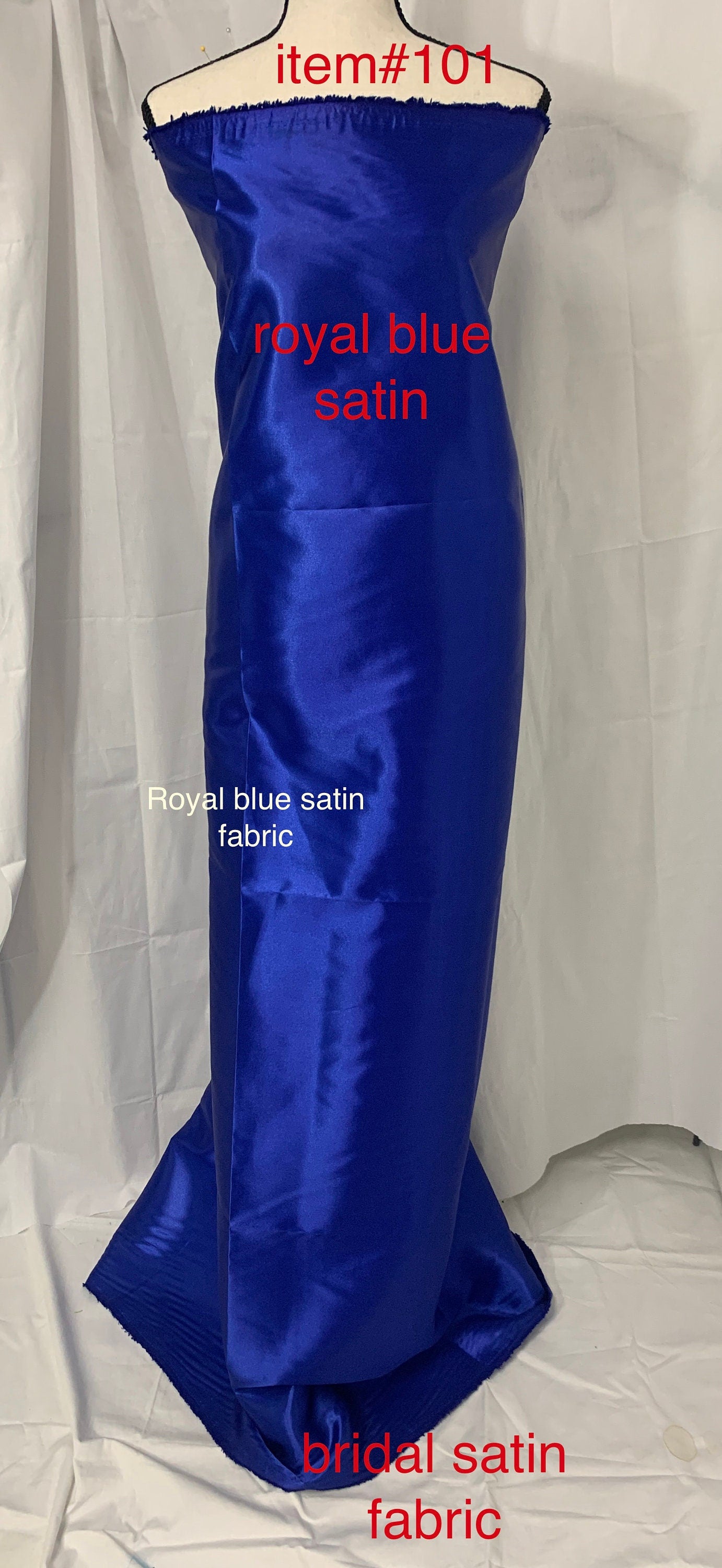 Royal blue satin width 58" polyester. great fabric for bridesmaid, table cover decoration and craft. free sample.