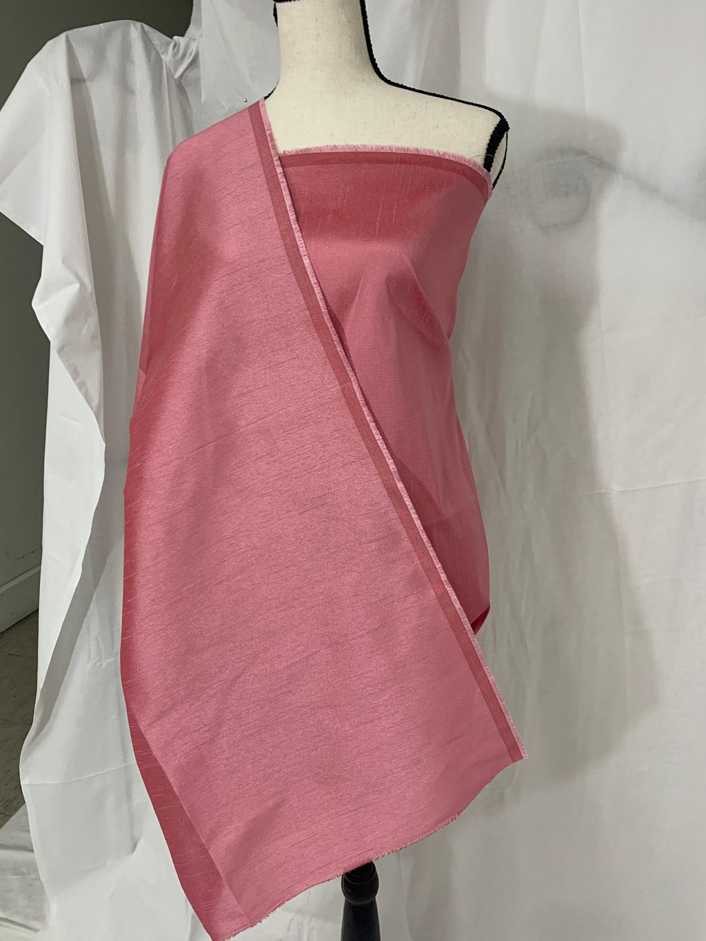 Rose color poly dupioni fabric width 58". made of two different color of threads sage and yellow. free smple. item# 108