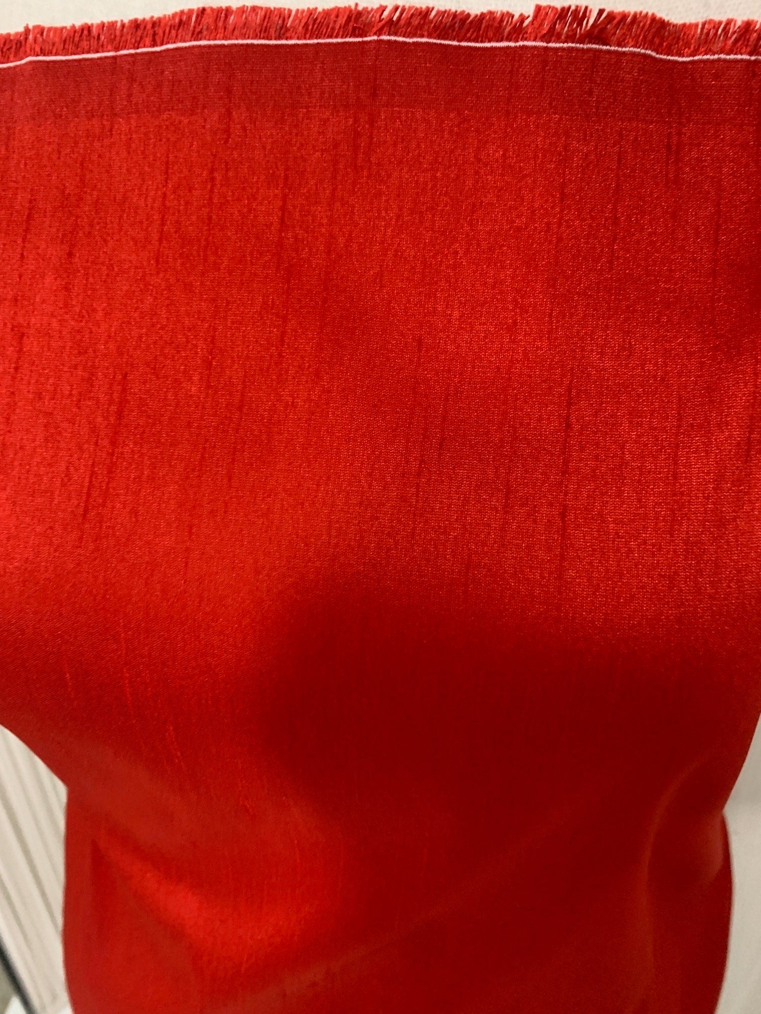 Red satin shantung fabric width 58" polyester, slubbed texture dull fininshed, dress, suiting and home decoration item. item 114