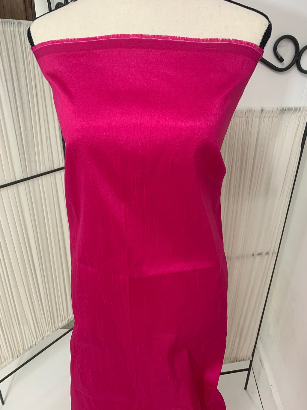 fuchsia Dupioni shantung fabric A 2 yards cut. width 54 inch. Sells by 2 yards increments, continuous. Item 111